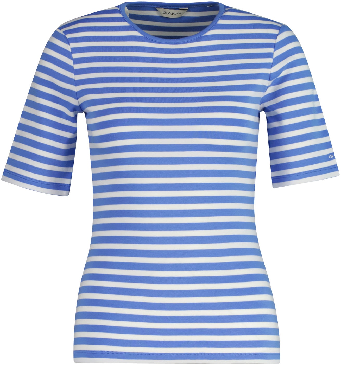 Gant T-Shirt »SLIM STRIPED 1X1 RIBBED KA T-SHIRT«, mit dezentem Logoschriftzug am Ärmelabschluss