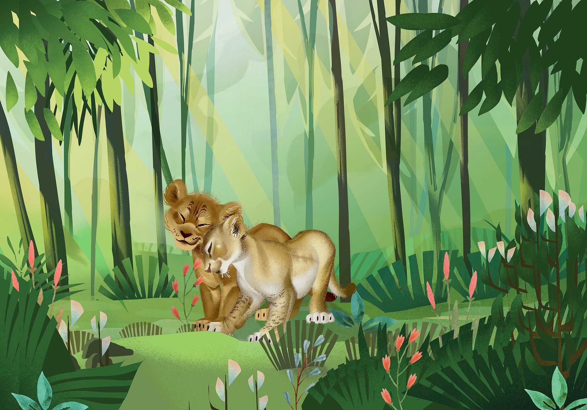 Image of Komar Vliestapete "Digitaldruck Vlies - Lion King Love - Grösse 400 x 280 cm" bedruckt glatt Kinderzimmer
