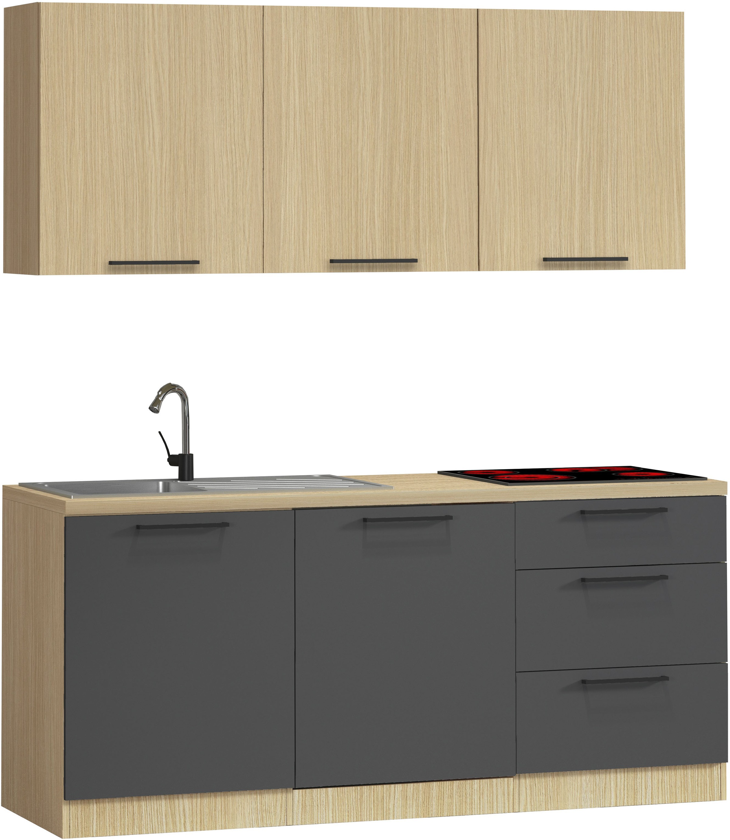 Image of KOCHSTATION Küchenzeile "Luna, Küchenzeile mit Spüle + Siphon, ohne E-Geräte" Breite 182 cm,Türen mit Soft-Close Funktion, Metalgriffe,Made in Italy