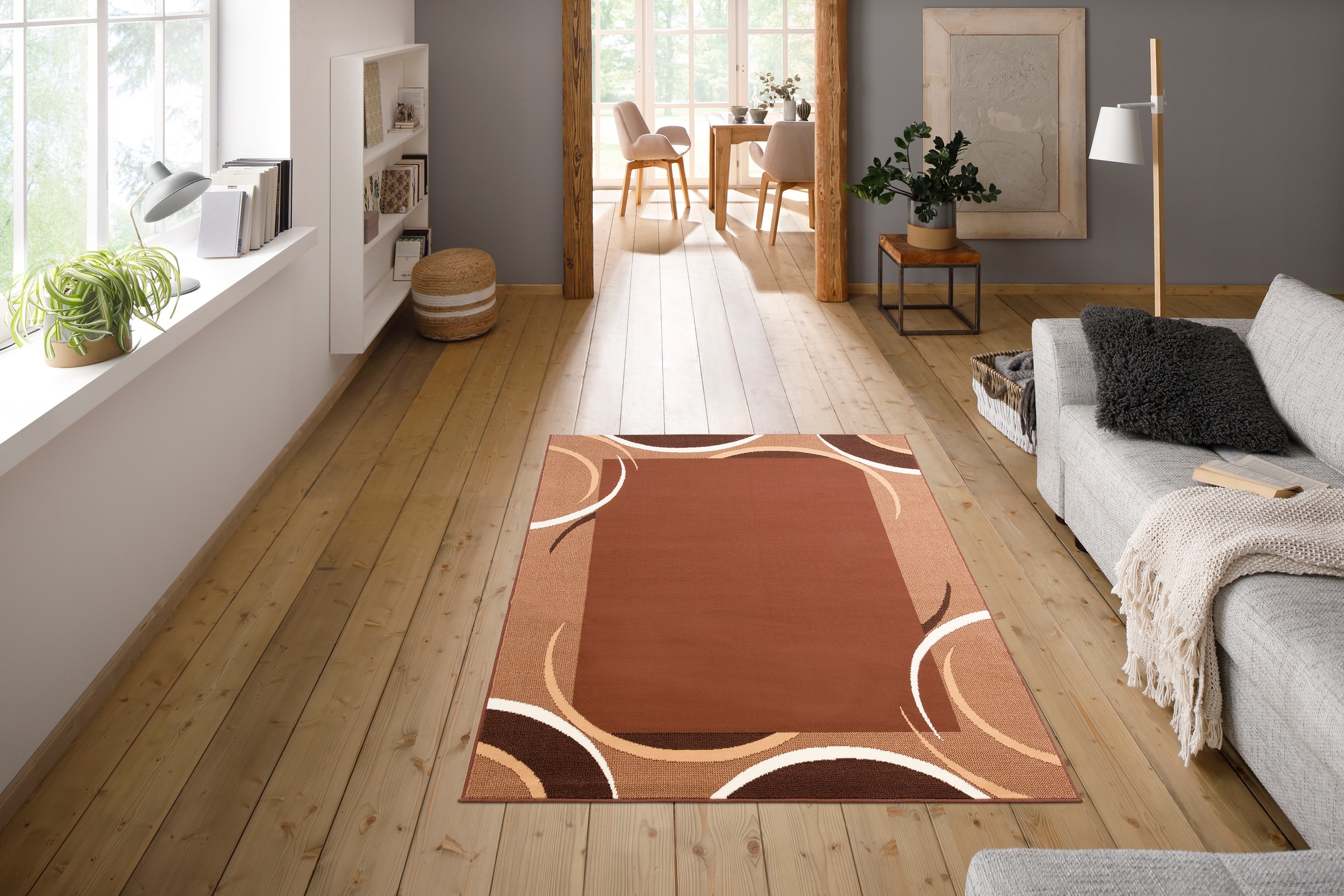 my home Teppich »Noah«, rechteckig, 7 mm Höhe, weiche Haptik, Teppich mit Bordüre, Kurzflor, verspieltes Design