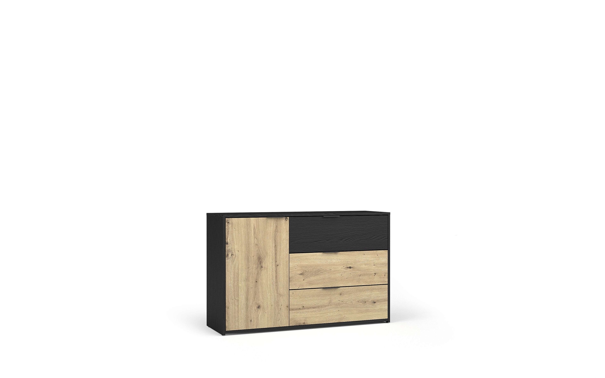 Home affaire Commode »PERY Sideboard mit 3 Schubladen und 3 Fächer, Masse B/T/H: 125/36/79 cm« Moderner Schubladenschrank mit viel Stauraum und schwarzen Griffen