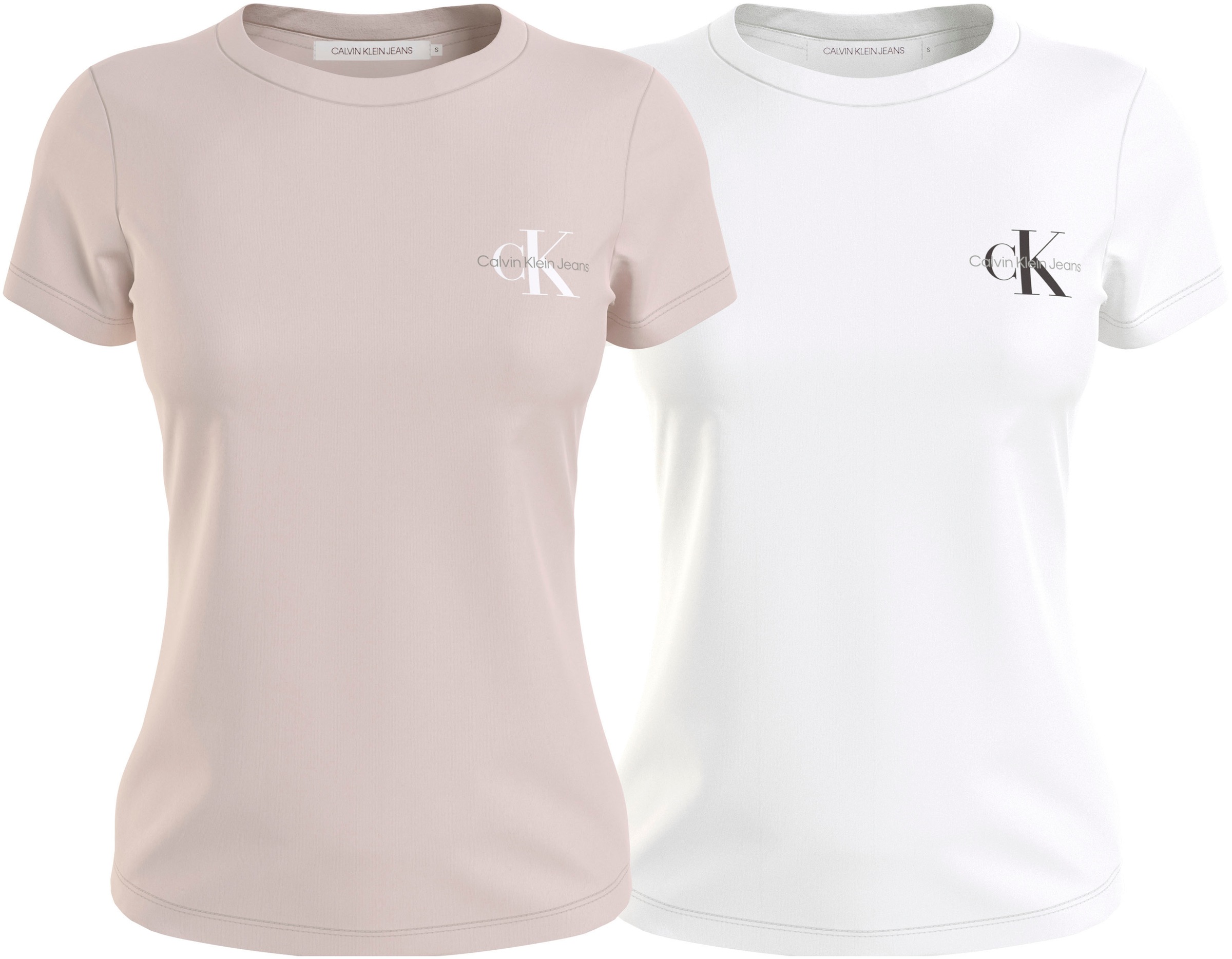 Calvin Klein Jeans Rundhalsshirt »2-PACK MONOLOGO SLIM TEE«, (Packung, 2 tlg., 2er-Pack), mit Calvin Klein Jeans Logoprint auf der Brust