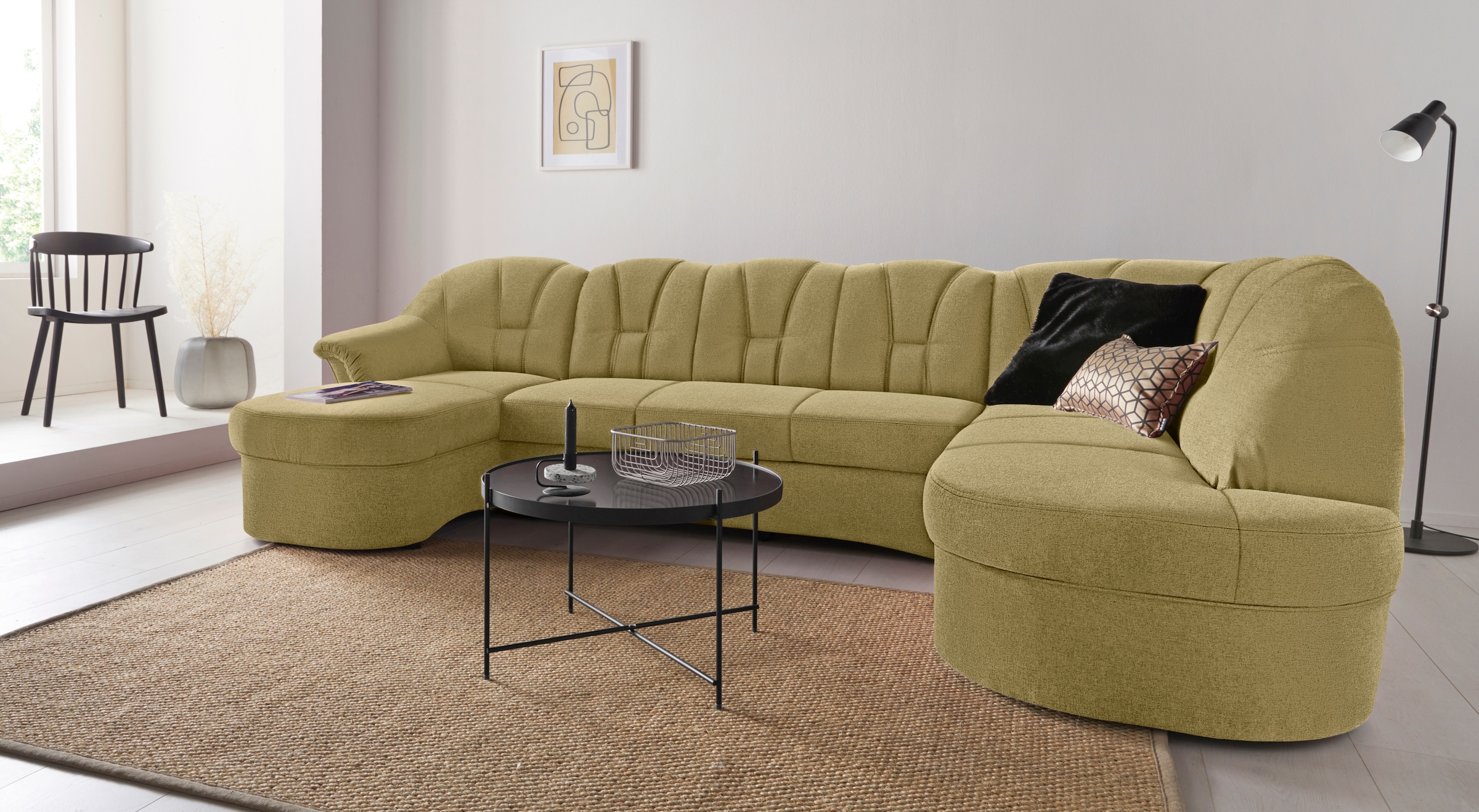 DOMO collection Wohnlandschaft »Papenburg U-Form« in grosser Farbvielfalt, wahlweise Bettfunktion, frei im Raum stellbar