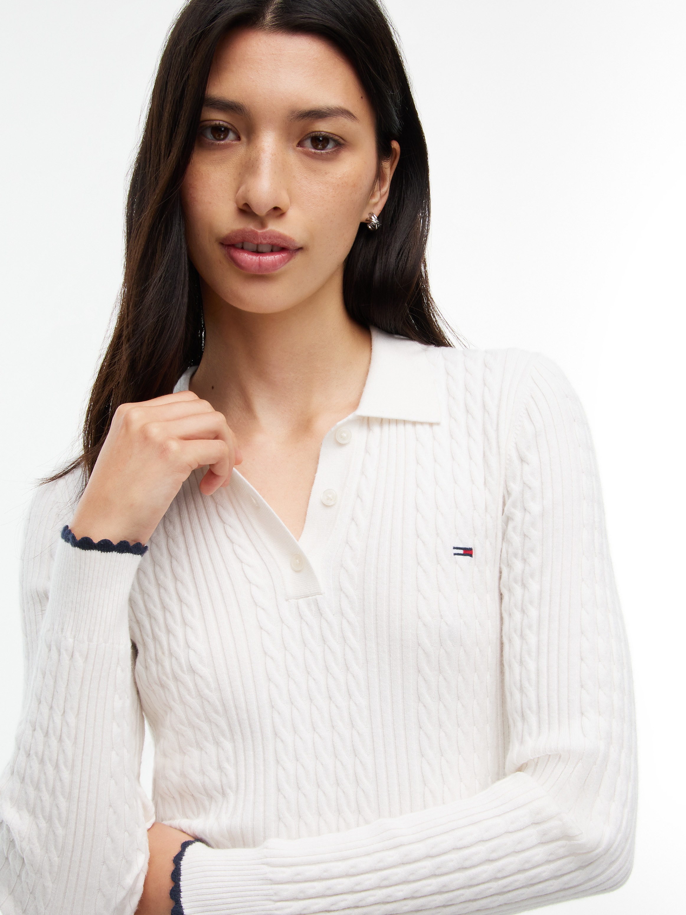 Tommy Jeans Polokragenpullover »TJW MICRO CABLE POLO SWEATER EXT« Viskosemischung, mit Zopfmuster