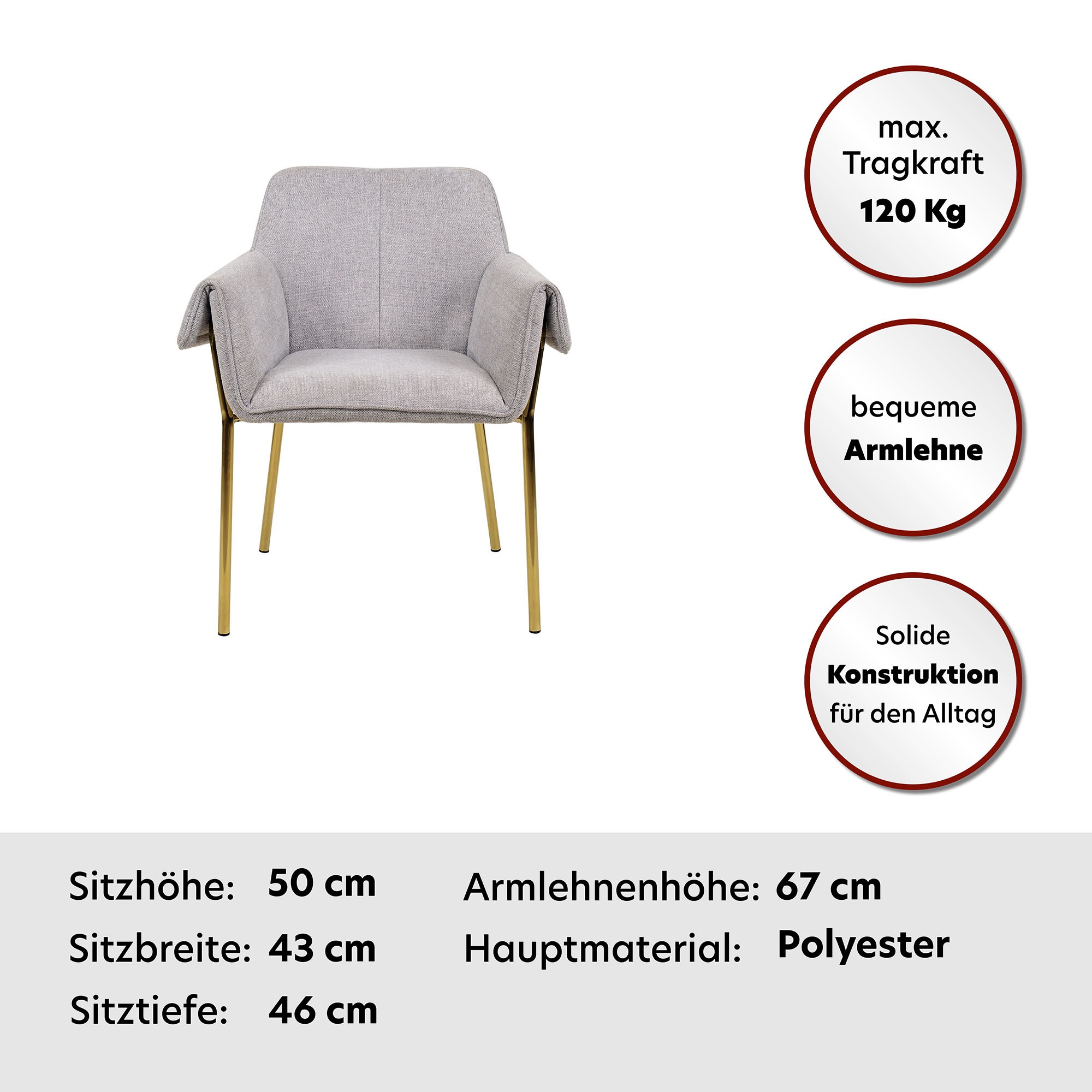 Kayoom Polsterstuhl »Stuhl Galia 125, gepolsterte Rückenlehne und Sitzfäche« () 1 Stk.gemütliches Desig, goldenes Gestell, pflegeleichter Stoffbezug