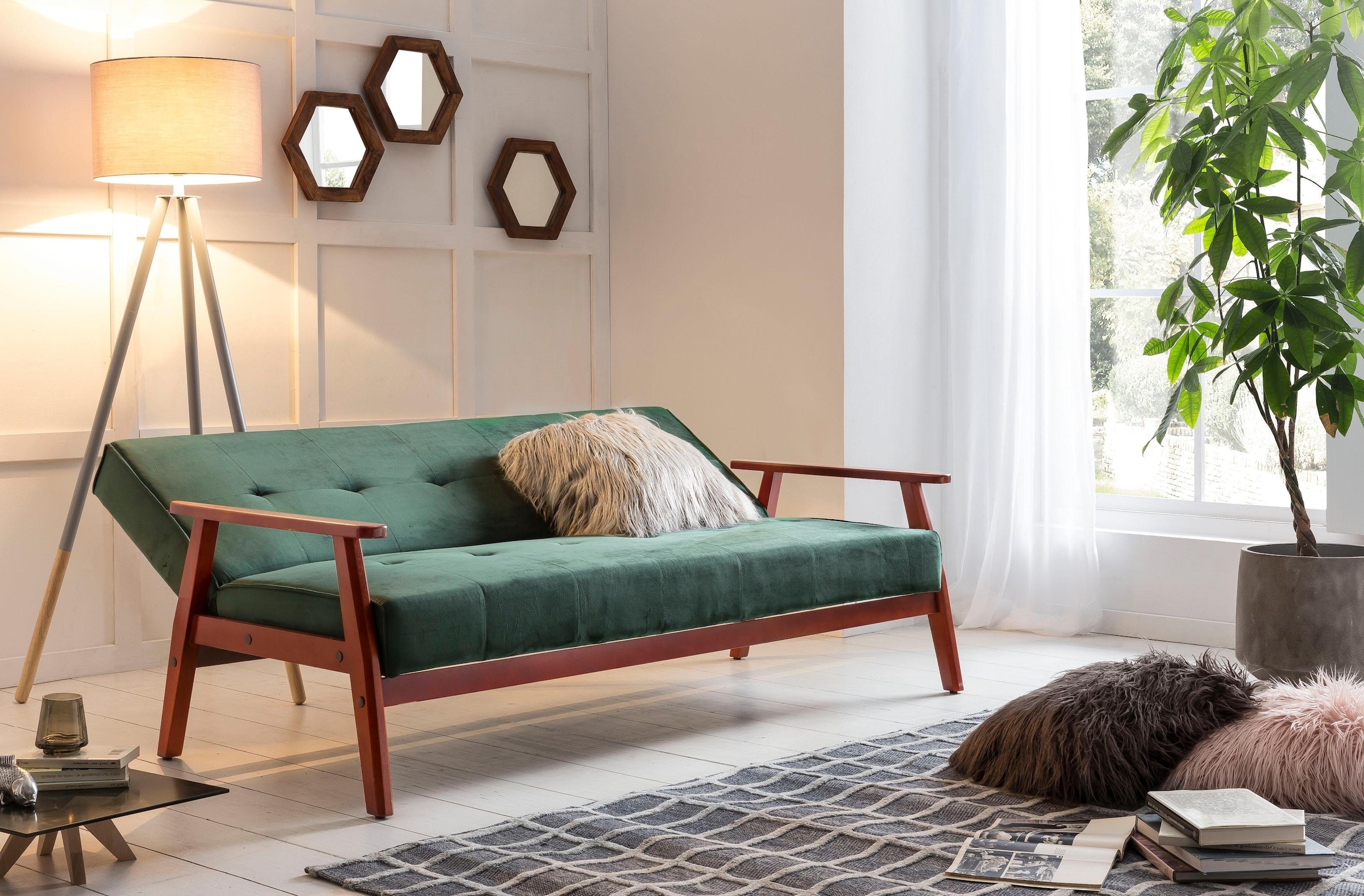 SalesFever Schlafsofa »Skagen, Sofa, 3-Sitzer«, Holzgestell Sofa: Entspannung und Schlaf auf 190cm Breite