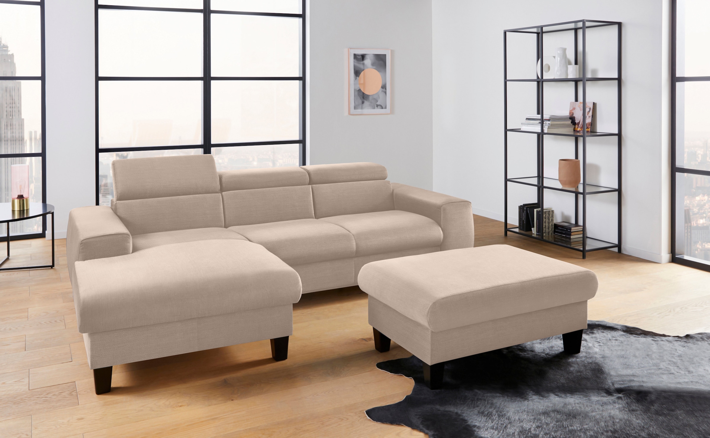 COTTA Polstergarnitur »Morven L-Form« Set,  Set bestehend aus: Ecksofa mit Kopfteilverstellung & Hocker