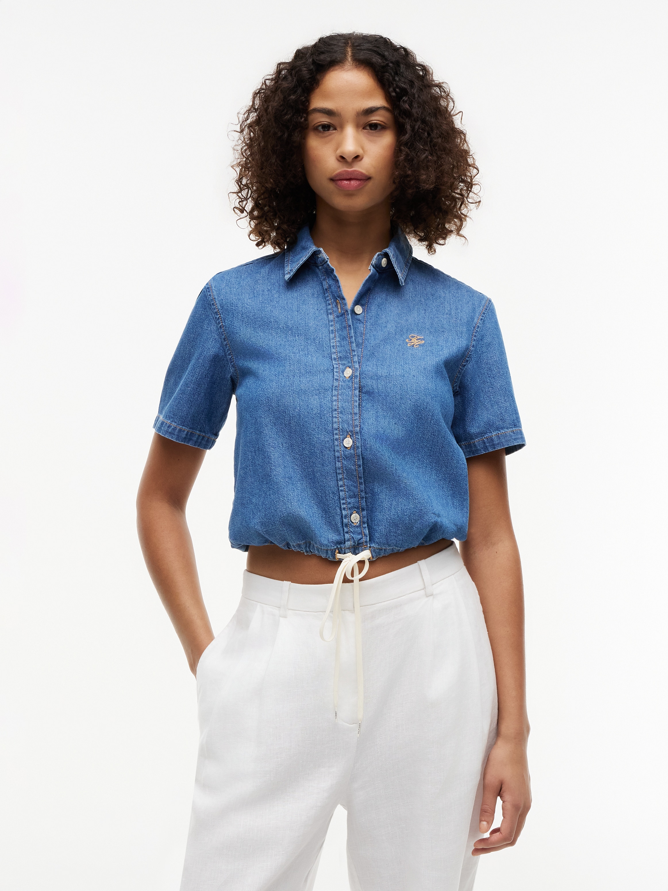 Image of Tommy Hilfiger Jeansbluse "BOXY TIE SHIRT MIA SS" Baumwolle