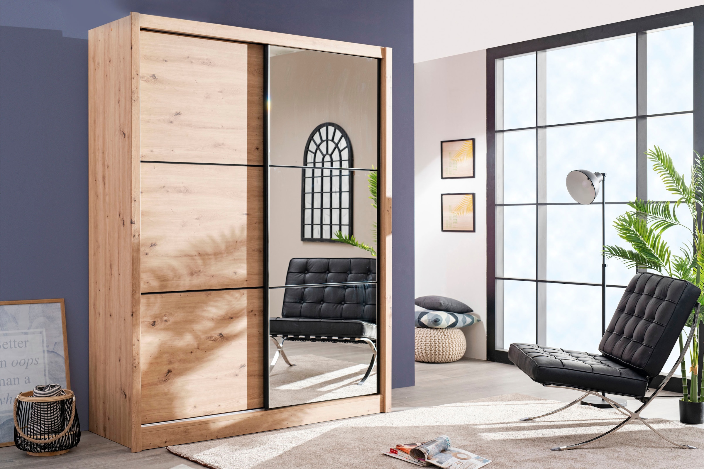 Image of Home affaire Schwebetürenschrank "Navara Kleiderschrank mit Spiegel Wäscheschrank Garderobe" mit grosszügiger Innenausstattung, FSC-zertifiziert, in 3 Breiten