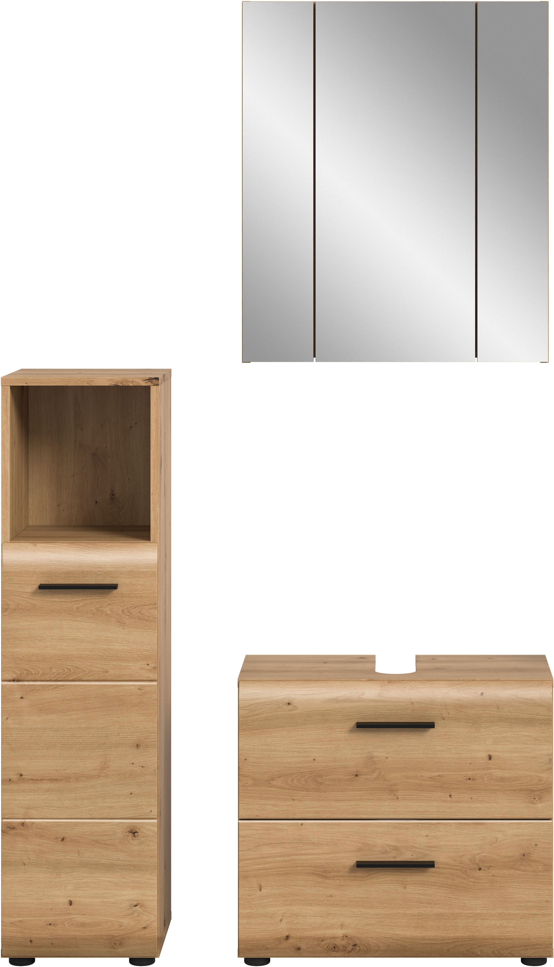 Image of welltime Badmöbel-Set "FLORENZ, 3-teilige Badkombination, hochwertige MDF-Front" best. aus: Midischrank hoch, Waschbeckenunterschrank, Spiegelschrank