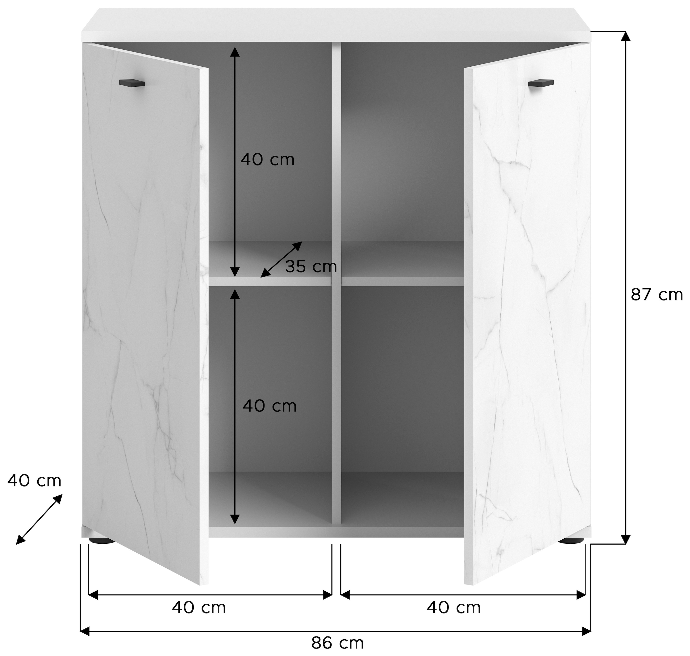 INOSIGN Kommode »CALCOLO, Breite 86 cm, 2 Türen mit Soft-Close-Funktion, 4 Fächer«, Anrichte,Sideboard, Schrank