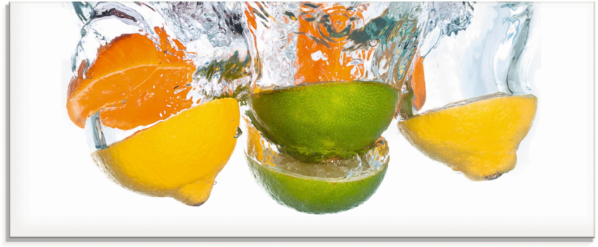 Image of Artland Glasbild "Zitrusfrüchte fallen in klares Wasser" Lebensmittel 1 Stk. tlg. in verschiedenen Grössen