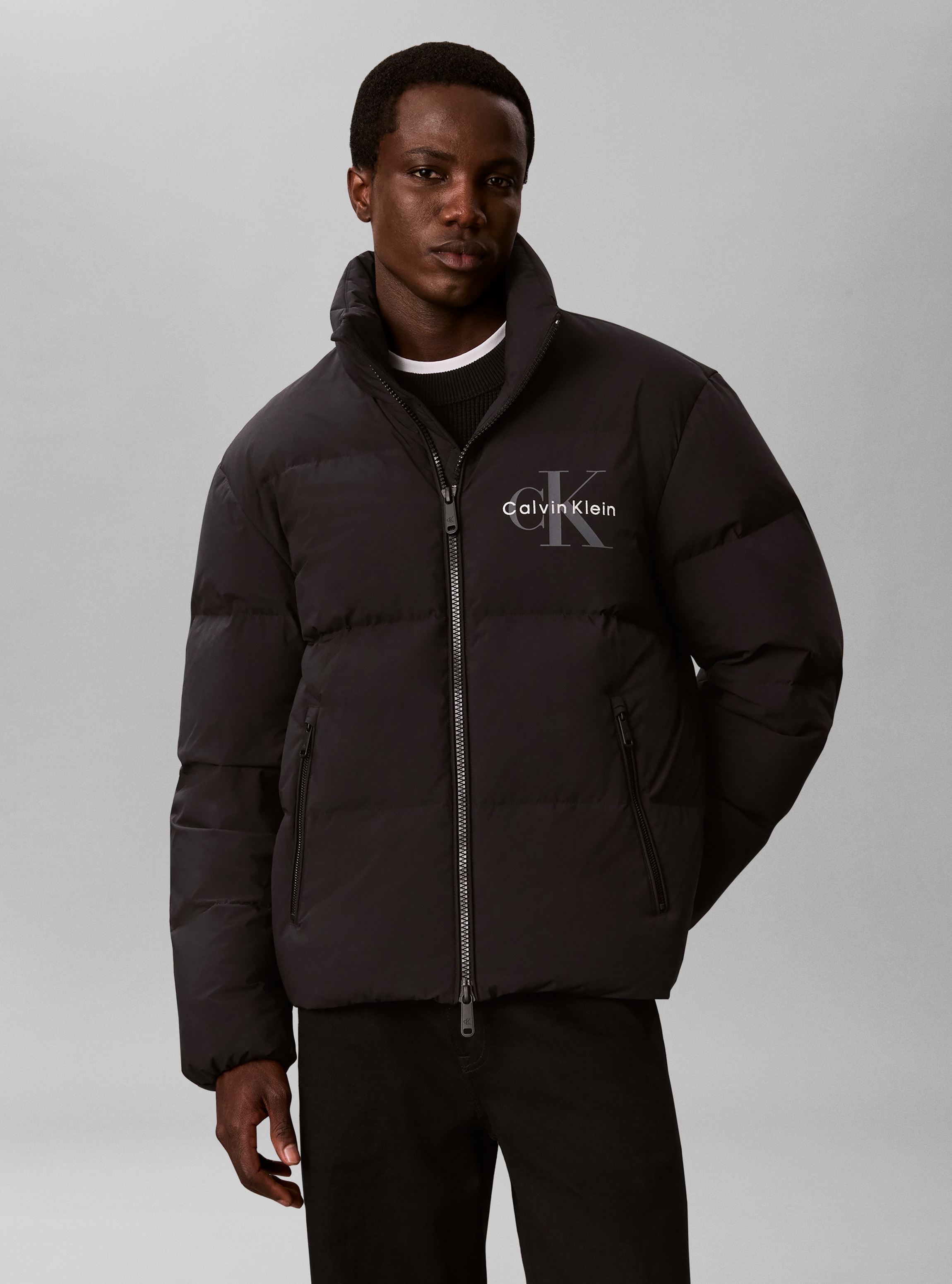 Image of Calvin Klein Steppjacke "NYLON MONOLOGO DOWN PUFFER" ohne Kapuze Regular fit, Logoschriftzug