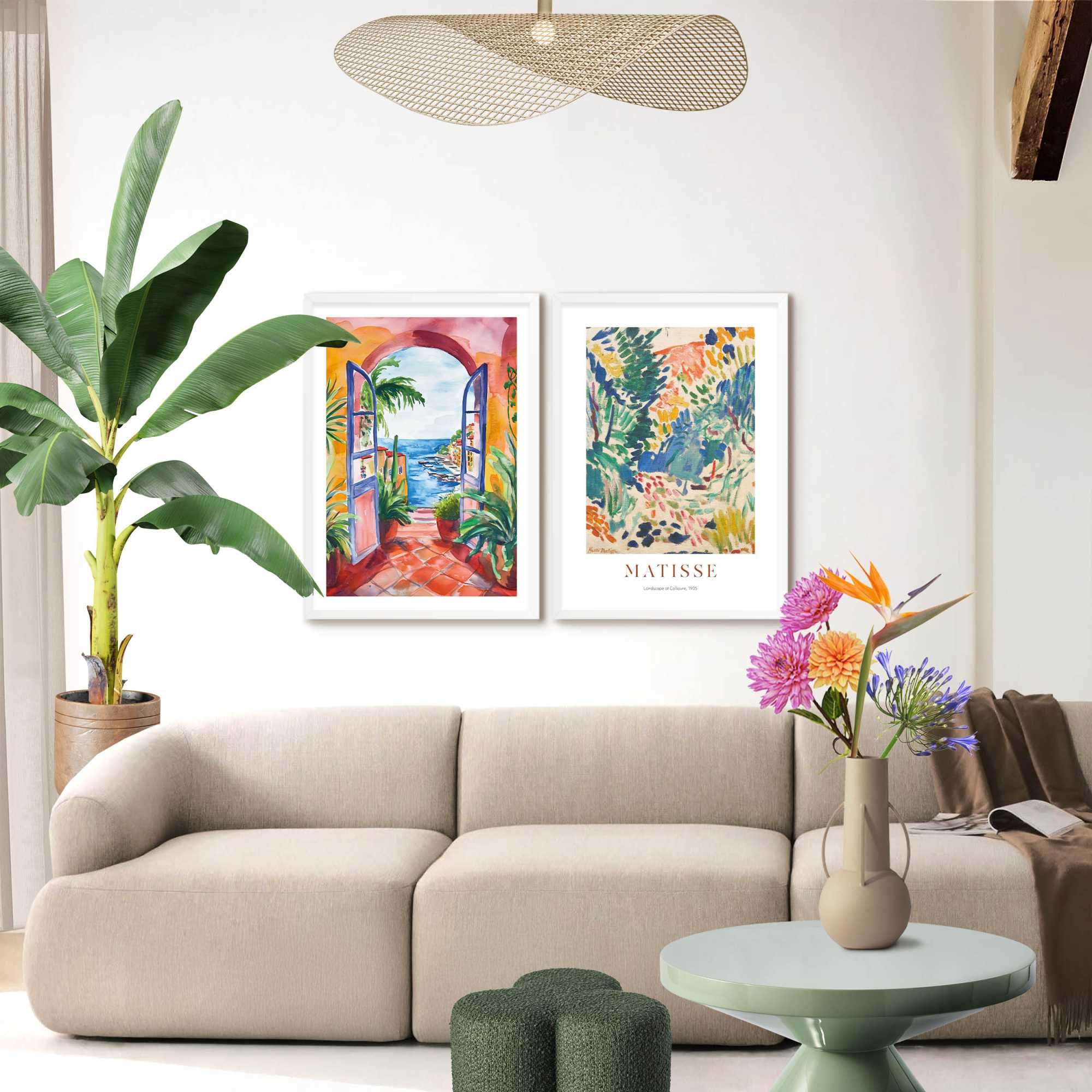 Image of Reinders Bild mit Rahmen "Matisse mit Blick aufs Meer" Gemälde 2 Stk. tlg. Wohnzimmer - Mehrfarbig - MDF - Berühmte Künstler - 50x70 cm