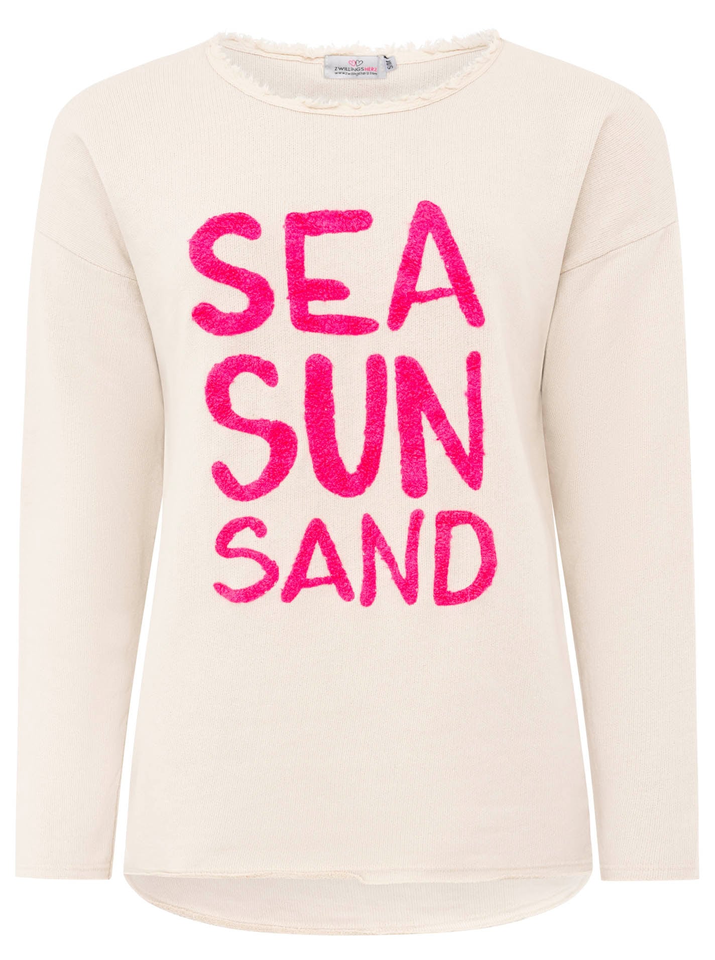 Zwillingsherz Sweater »"Sea Sand Sun"«, Mit grosser Flock-Aufschrift in auffälliger Farbe