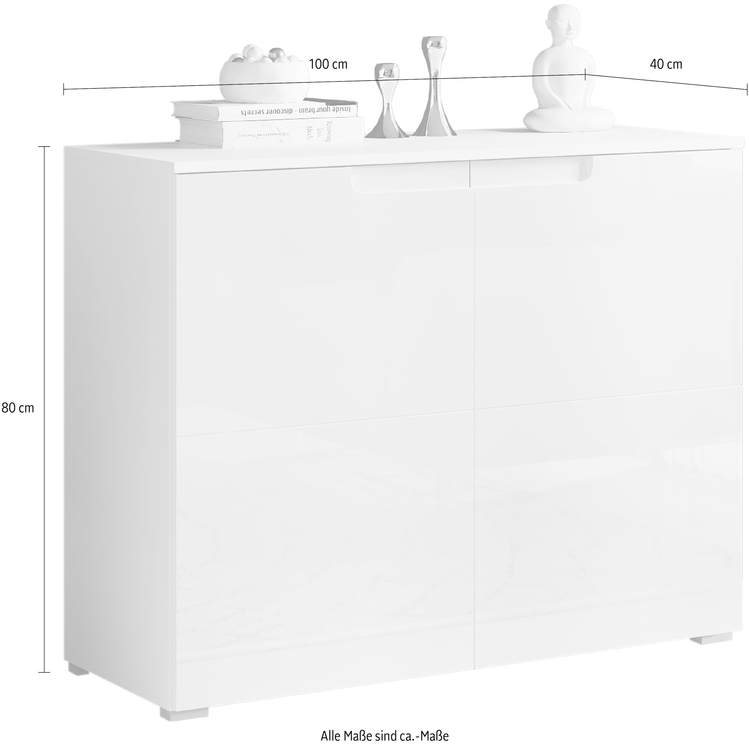 HBZ Kommode »Spice weiss hochglanz, BxHxT 100x80x40 cm«, Kommode mit 2 Türen und 2 Einlegeböden