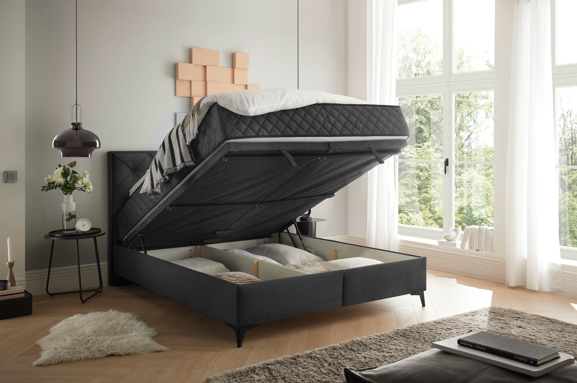 ED EXCITING DESIGN Boxbett »Monroe inkl. Bettkasten, erhältlich in den Breiten 160cm & 180cm« Duo-Matratze - feste Seite mit Kokosmatte