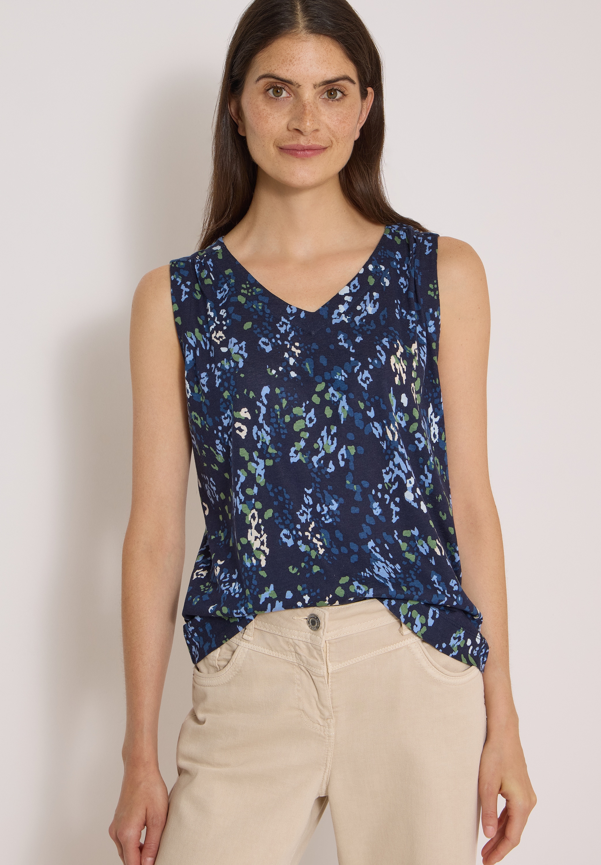 Image of Cecil Shirttop Sommertop mit Rounded V-Neck und grafischem Muster