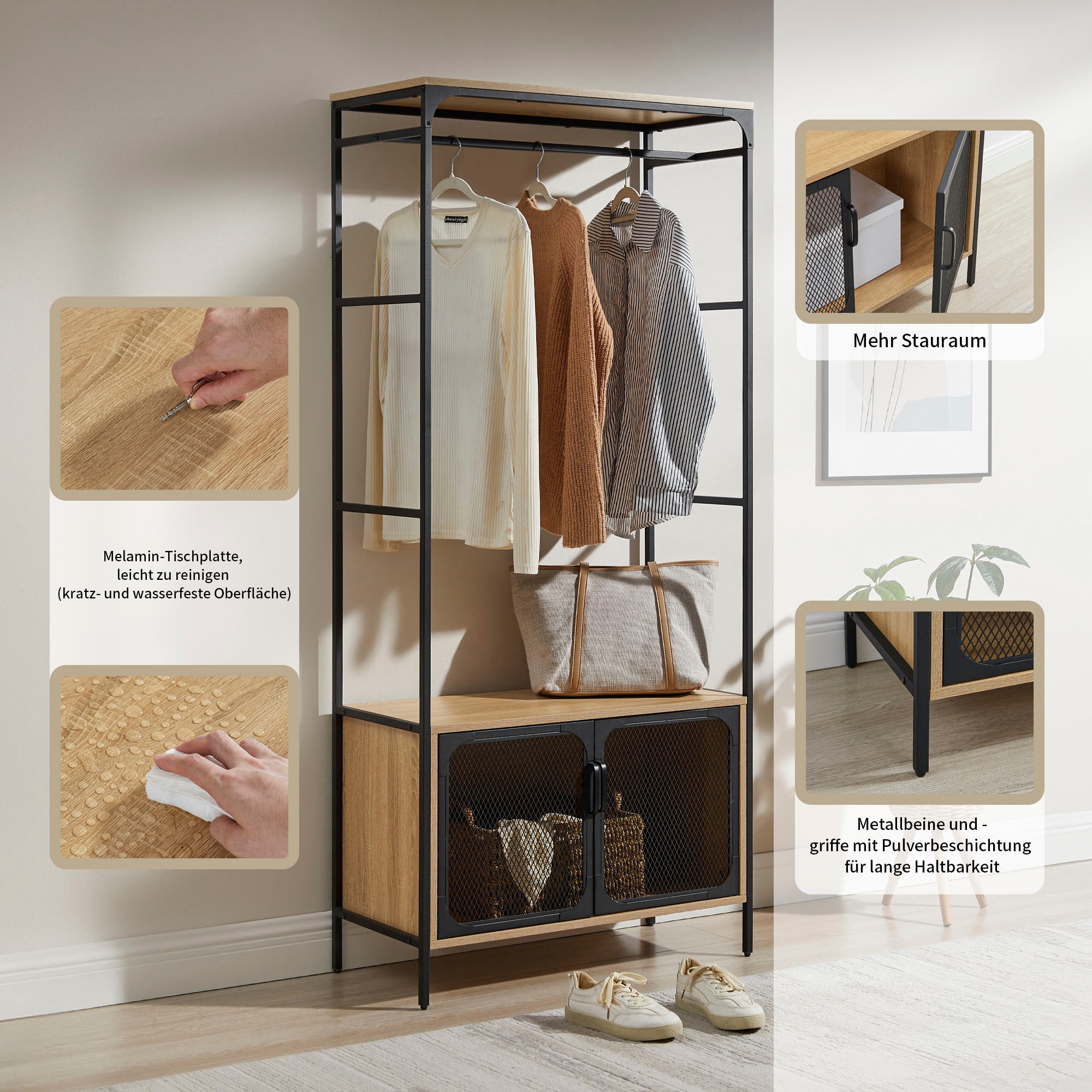 GOODproduct Regal »Amance« robust, natürliche Materialien, Metallgestell, Höhe 177 cm