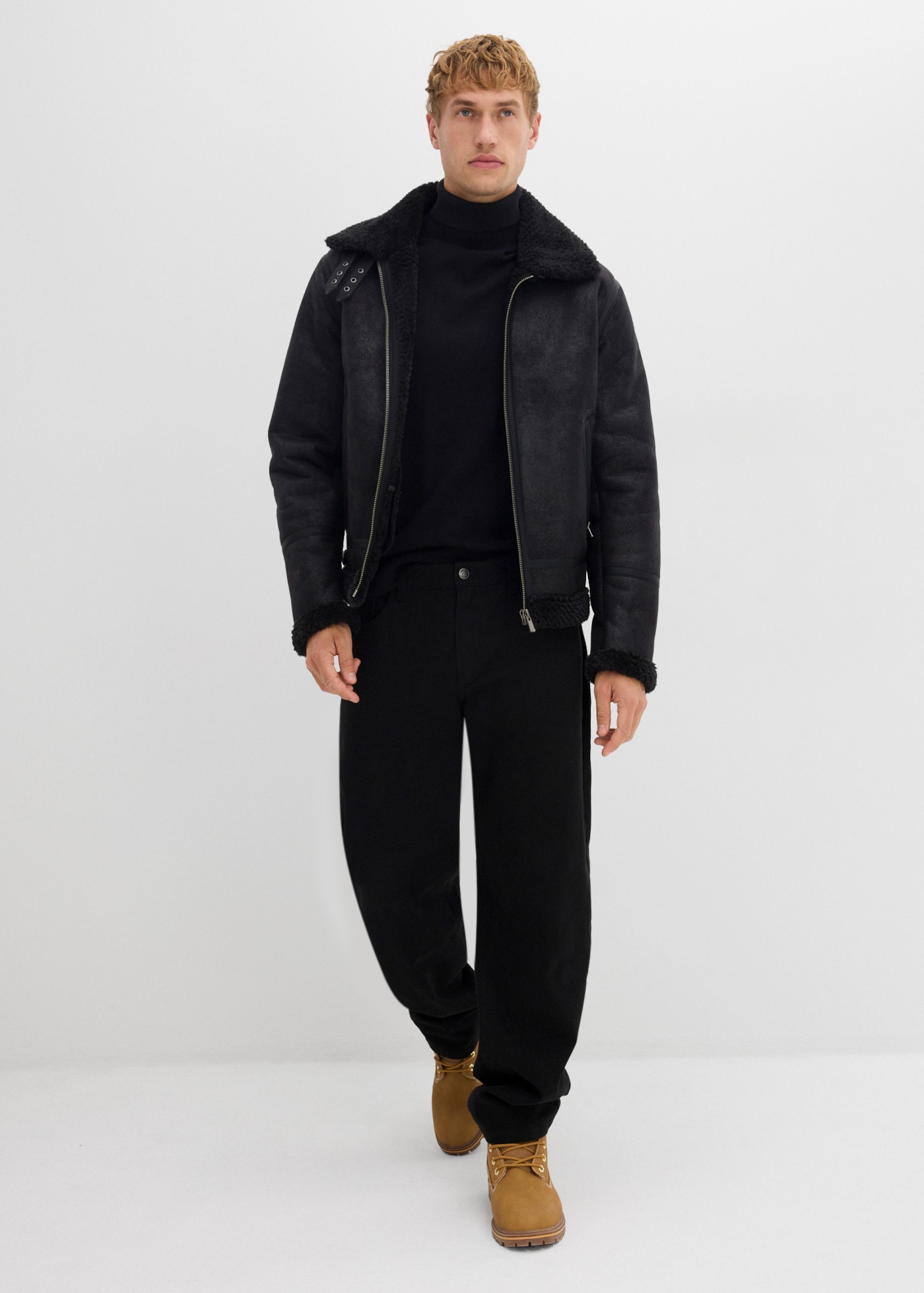 bonprix Pull à col roulé style élégant, en coton et laine, coupe slim fit