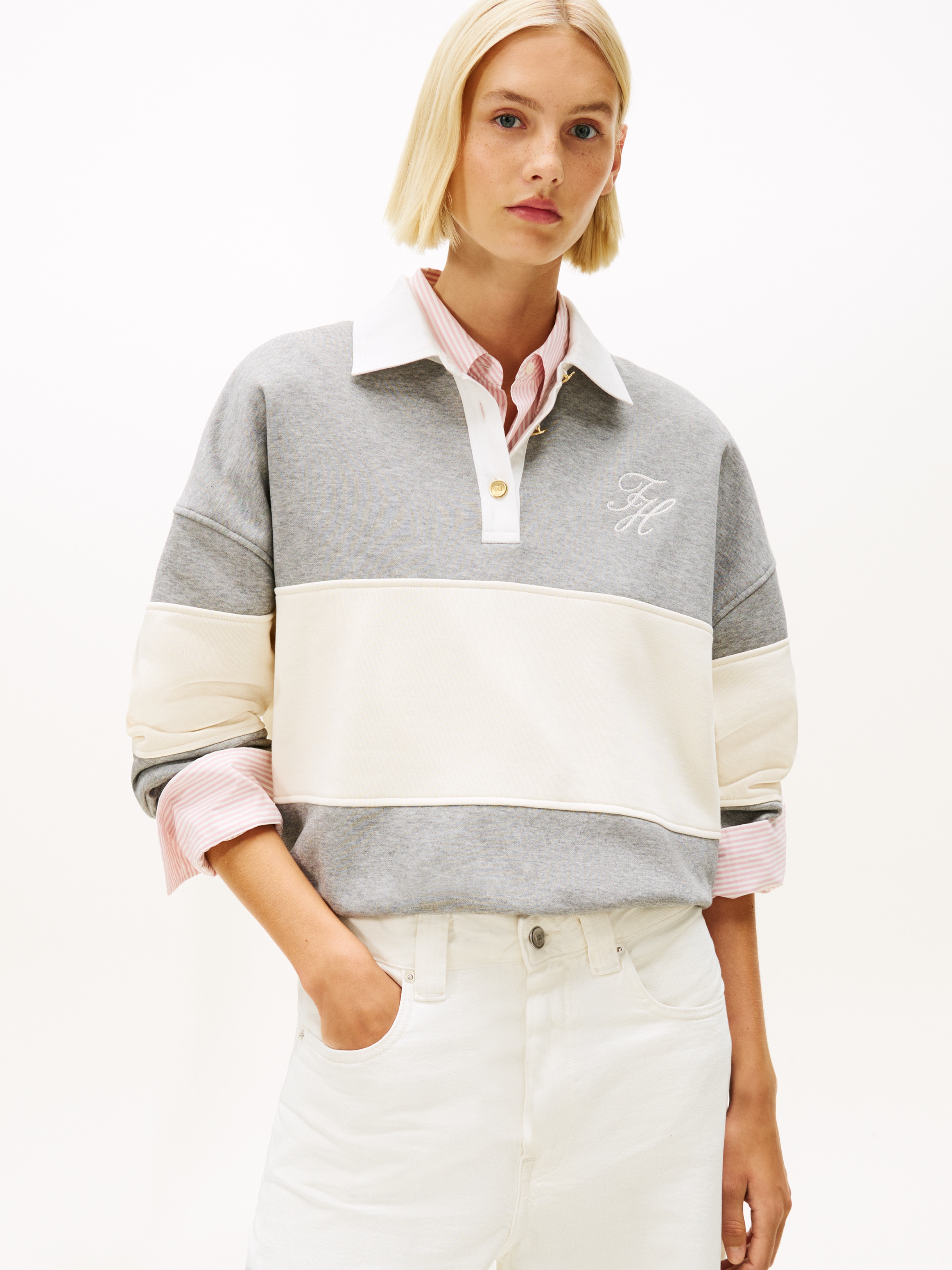 Image of Tommy Hilfiger Sweatshirt "GOLD BTN RUGBY FLEECE SWTSRT", mit goldfarbenen Knöpfen