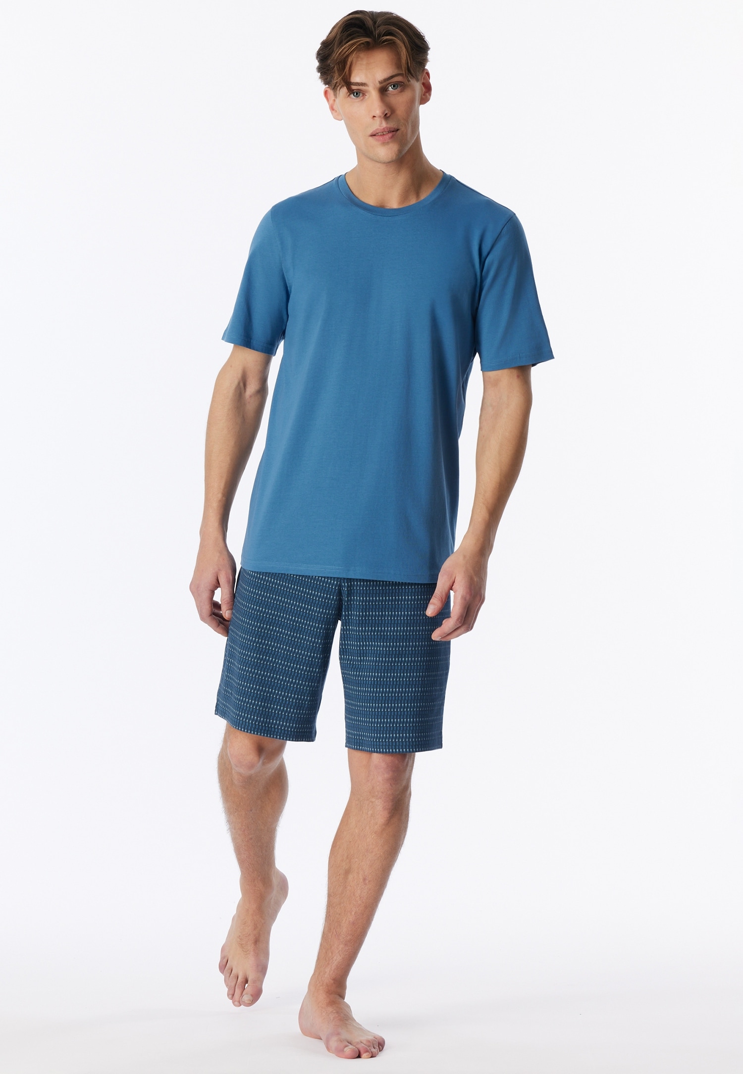 Schiesser Pyjama »Casual Essentials« 0, 2 mit unifarbenem Oberteil und gemusterter Hose