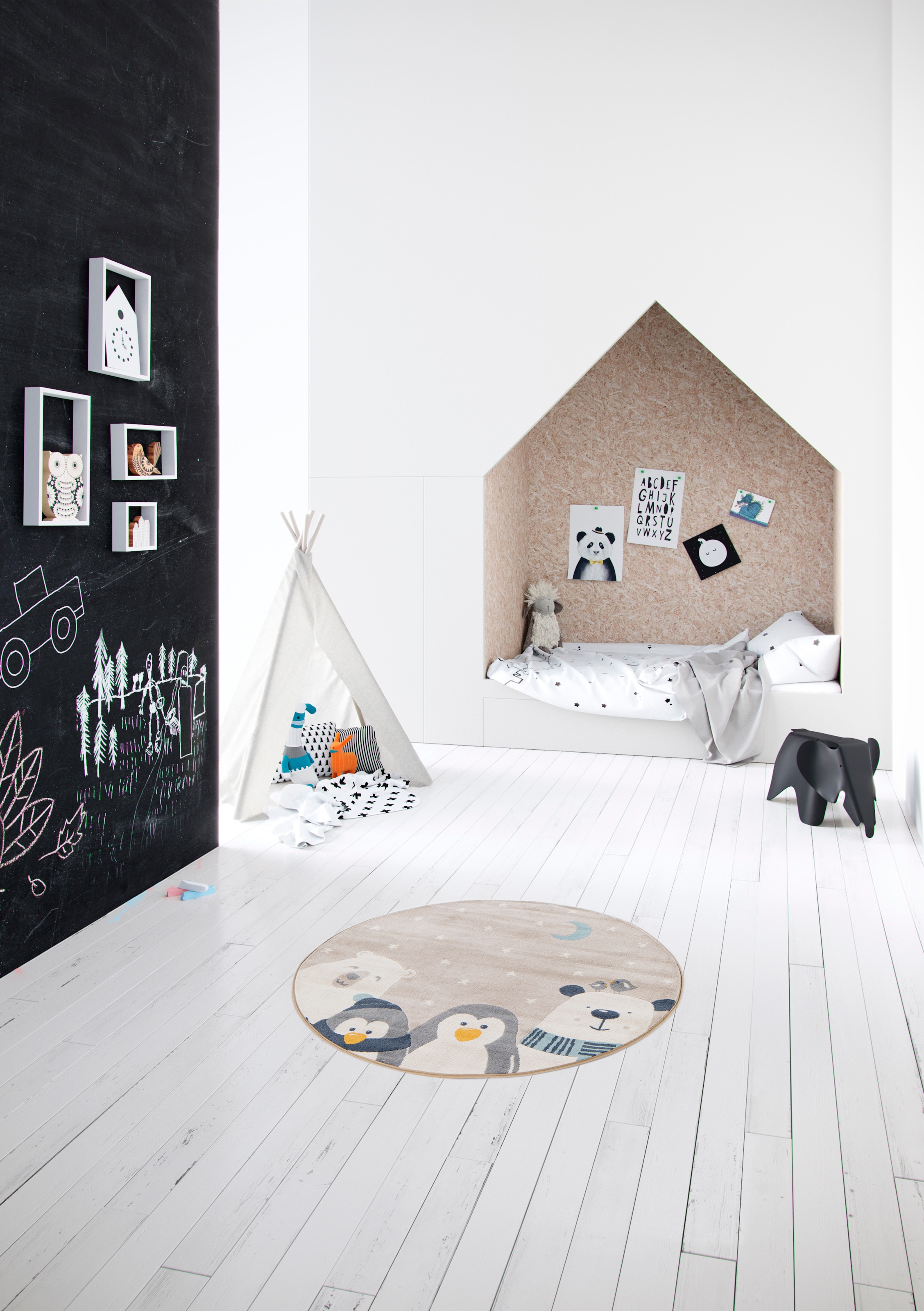 Primaflor-Ideen in Textil Kinderteppich »COCOON - Sternenfreunde« rund 6 mm Höhe Kurzflor, Motiv Tiere & Sterne