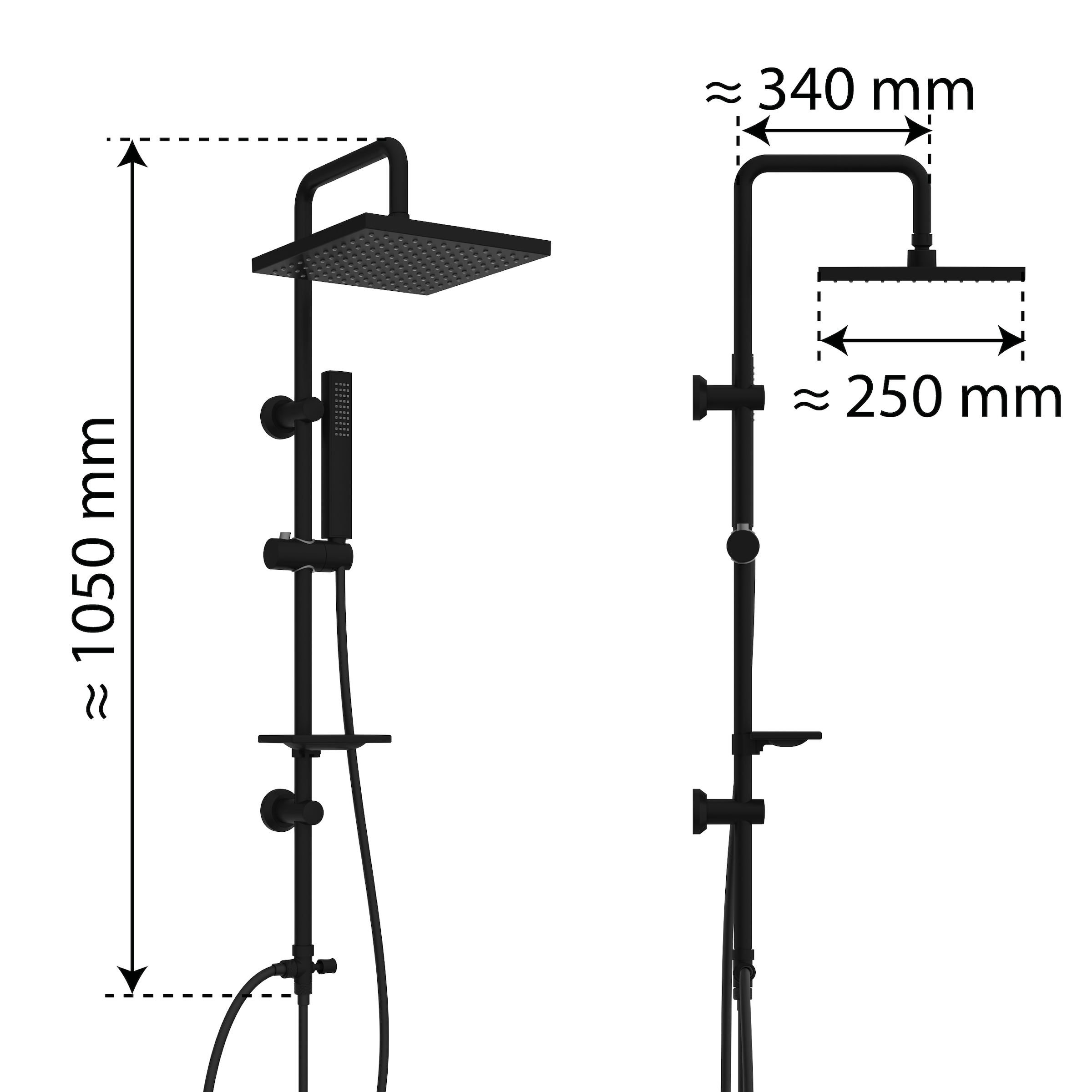 welltime Stangenbrause-Set »LINA« Überkopfbrause mit Seifenablage, 20 cm Kantenlänge.