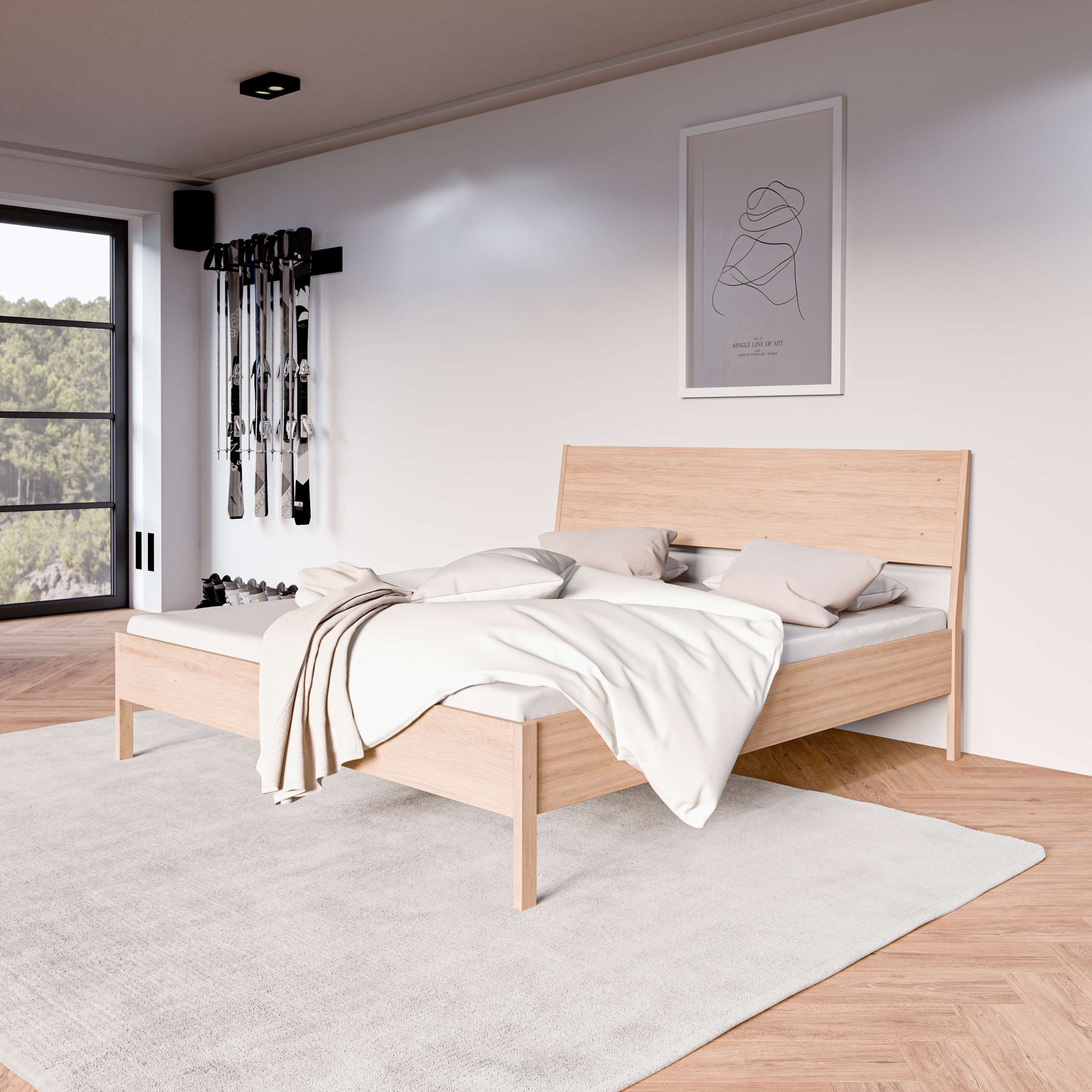 Image of Home affaire Bett "Bettgestell Nord Eichefurnier – skandinavisch, minimalistisches Design" Holzbett im nordischen Stil mit warmer Holzoptik