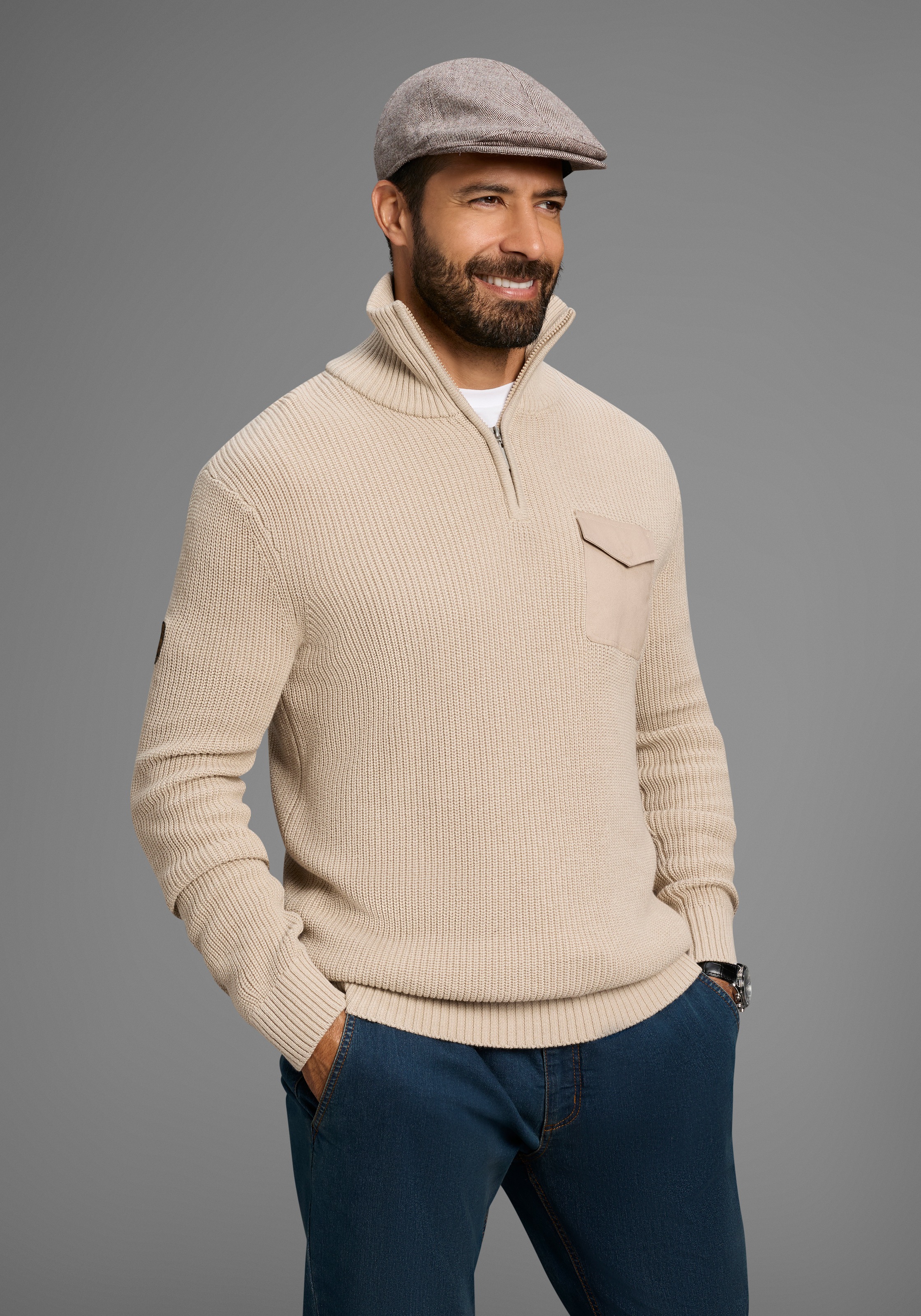 Image of Mans World Schiebermütze im modischen Tweed-Look mit wärmenden Futter
