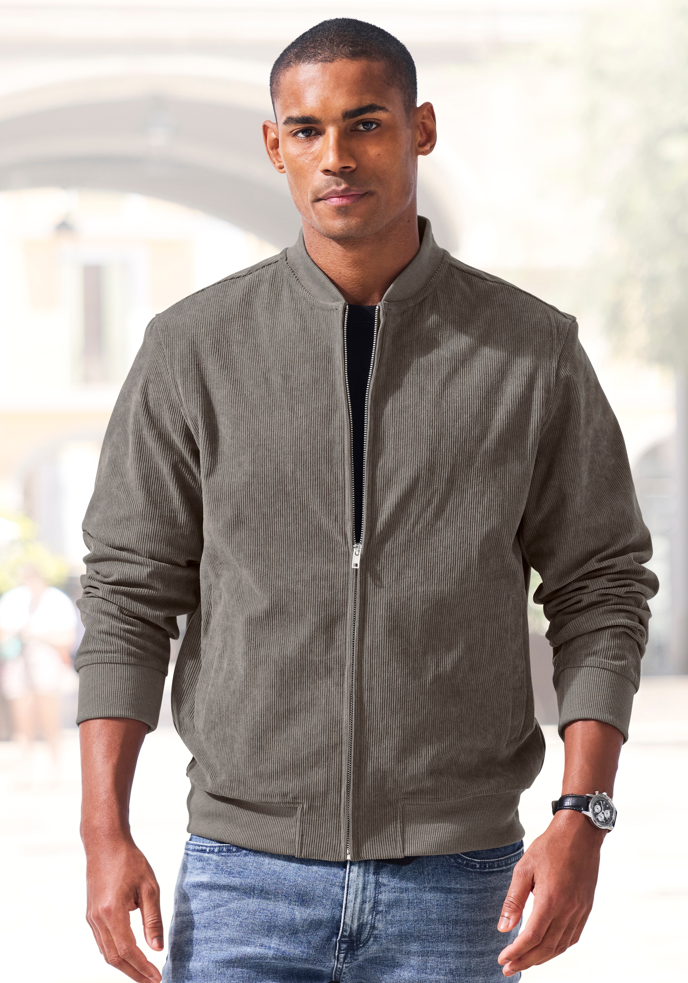 Image of H.I.S Cordjacke "- Blouson mit Reissverschluss", Pilotenjacke / Übergangsjacke aus Cord, regular fit