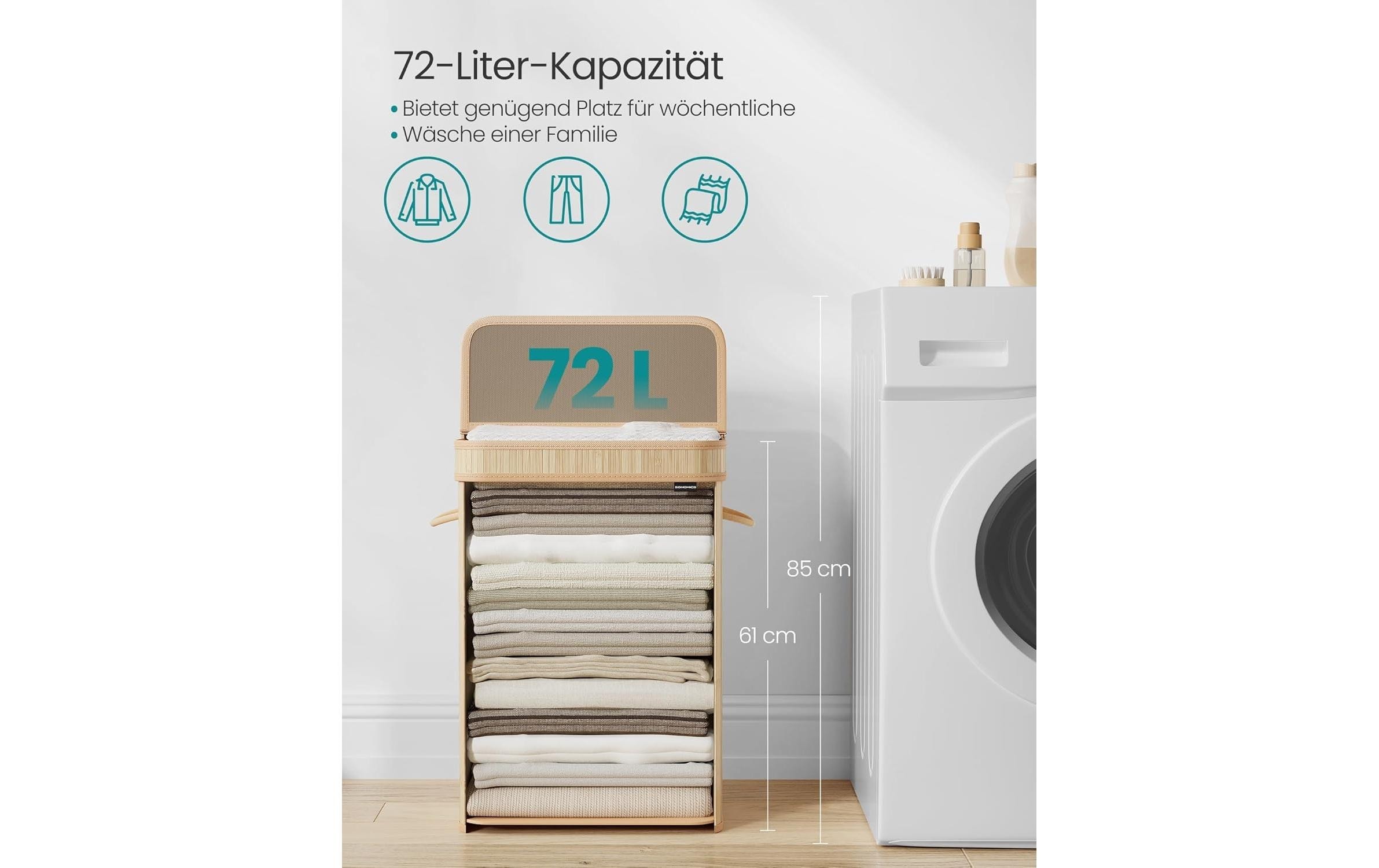 SONGMICS Wäschekorb »Bambus 72 l«