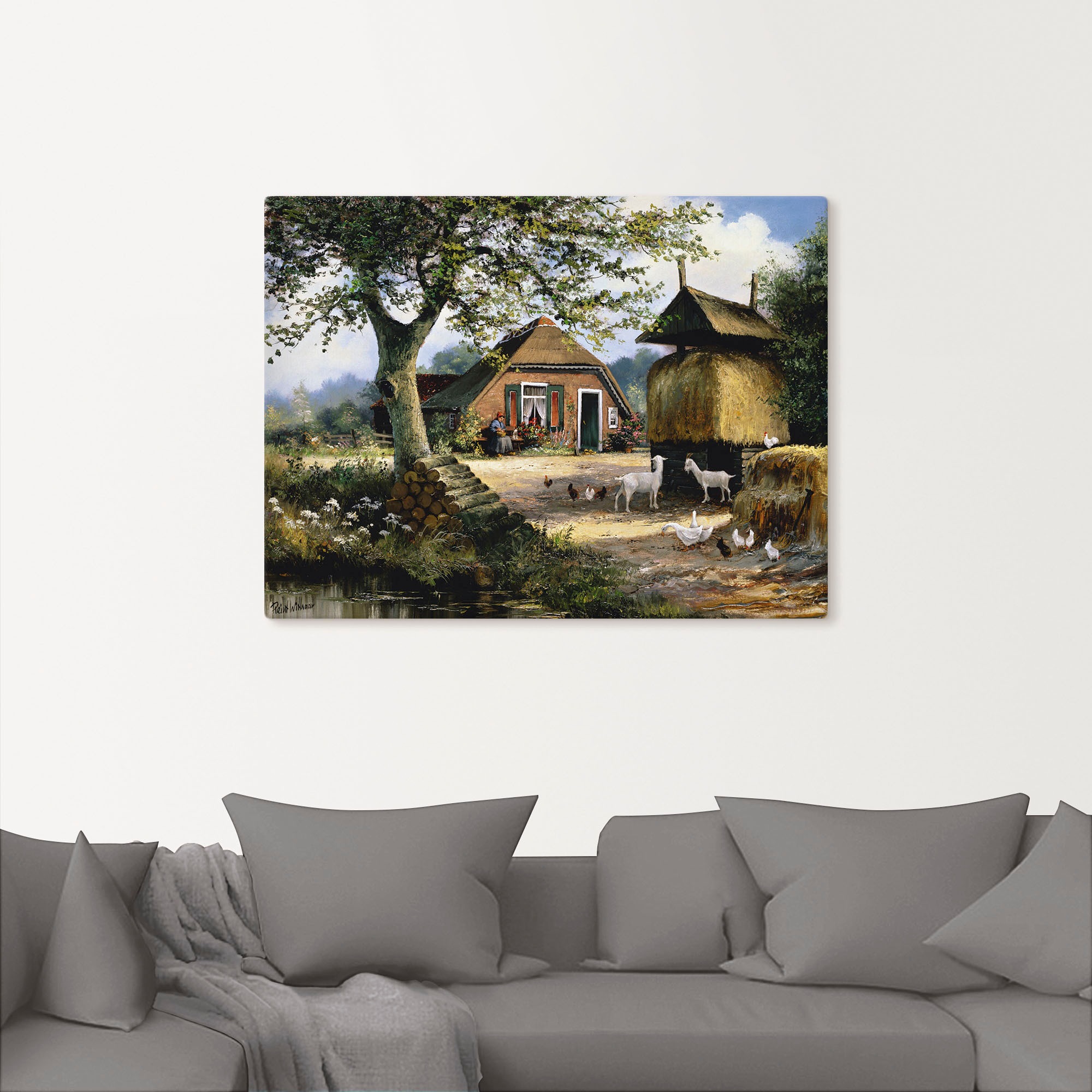 Artland Wandbild »Idyllische Farm mit Hühnern und Ziegen«, Garten, (1 St.), als Leinwandbild, Poster in verschied. Grössen