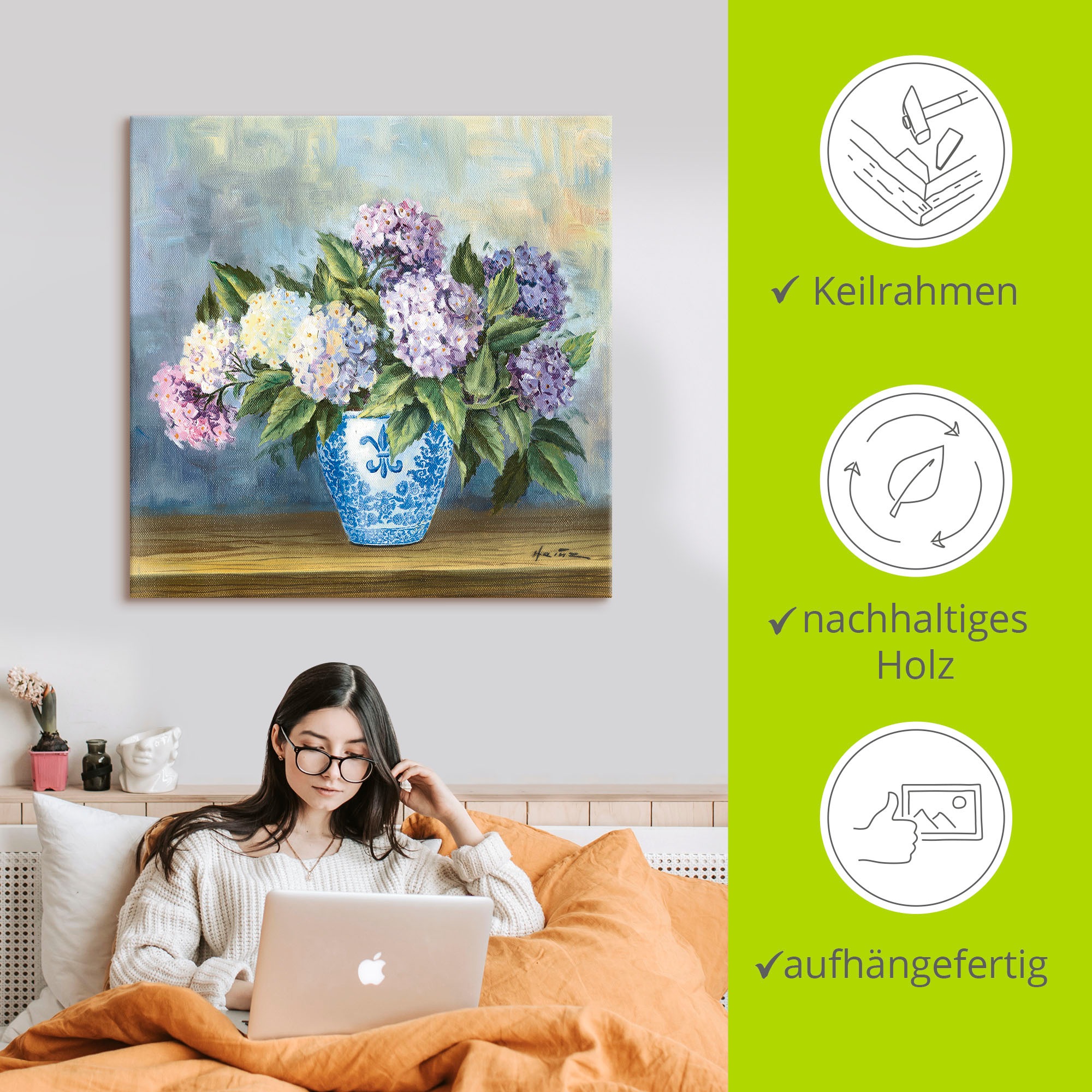 Artland Leinwandbild »Hortensien« Blumenbilder 1 Stk. tlg. auf Holzrahmen gespannt