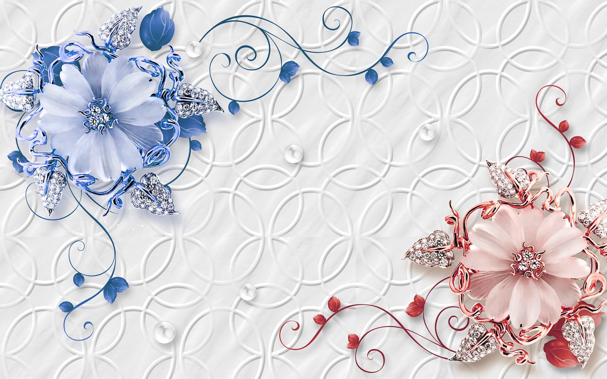 Image of Papermoon Fototapete "Muster mit Blumen rot blau"