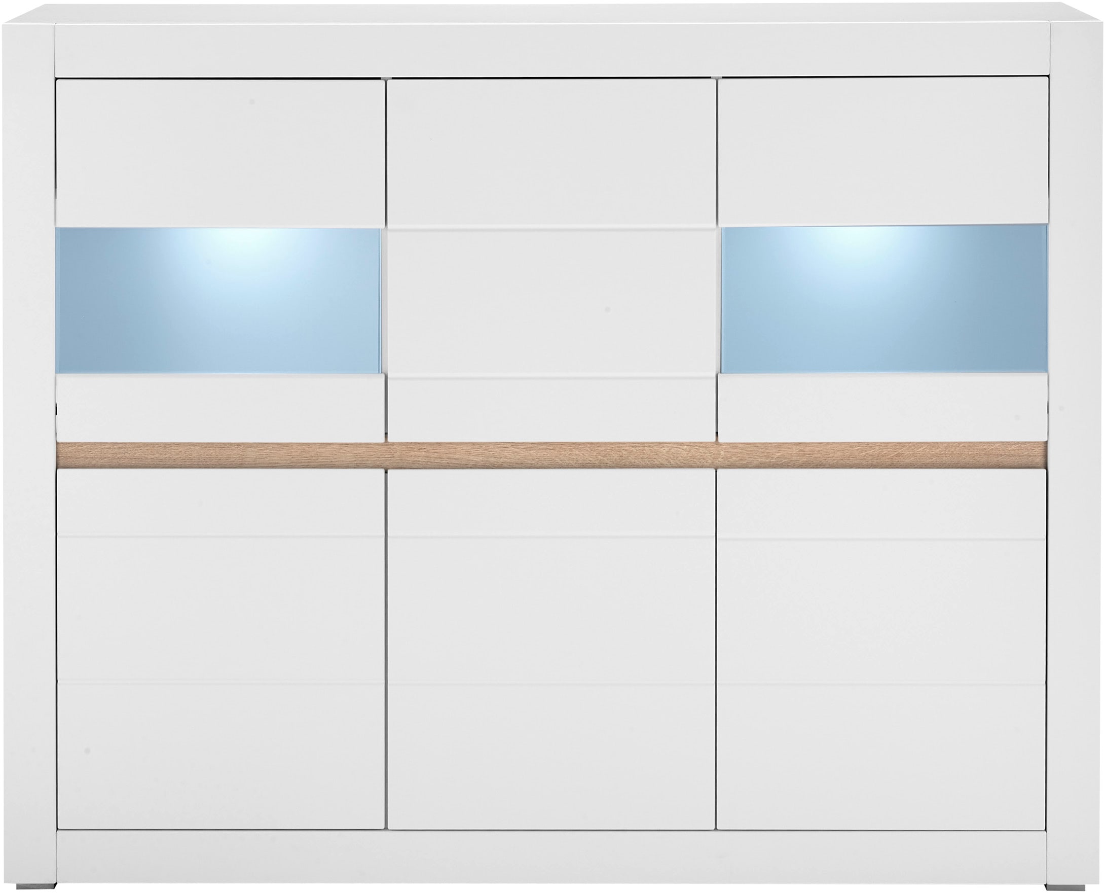 INOSIGN Highboard »Chester, moderne Kommode, Schrank mit Stauraum, Sideboard in Weiss Matt«, (1 St.), austauschbare Blende in Griffleiste, zeitloses Design, 165 cm breit