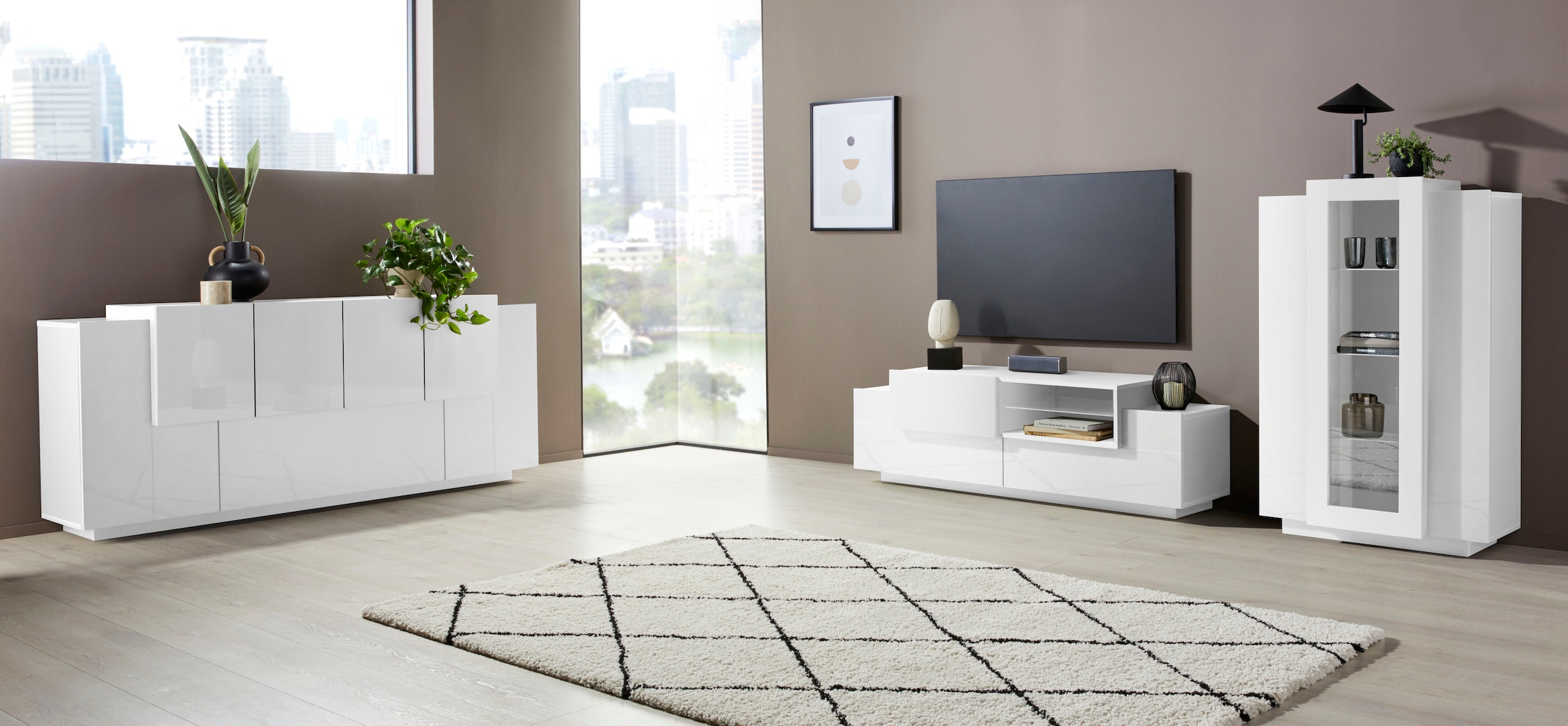 INOSIGN Lowboard »Coro,Lowboard,TV-Kommode,TV-Möbel,TV-Bank«, mit 2 Klappen, 1 Tür, 1 Glasboden, Breite 160