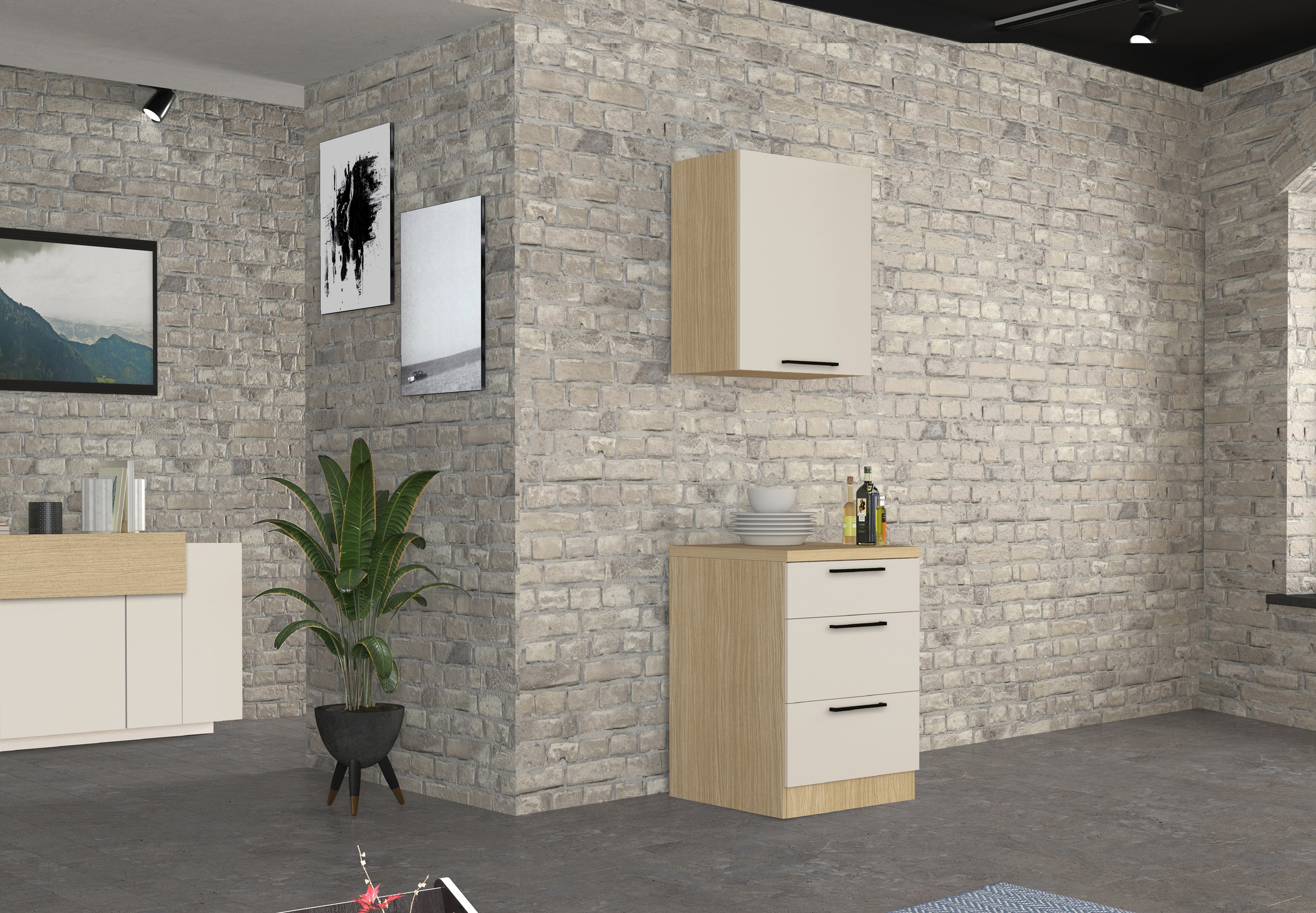 KOCHSTATION Unterschrank "Luna, Küchenunterschrank, Unterschrank mit Schubladen, Made in Italy" B/T/H: 60 × 60 × 85 cm, mit 3 Schubkästen, 3,5 cm starke Oberplatte