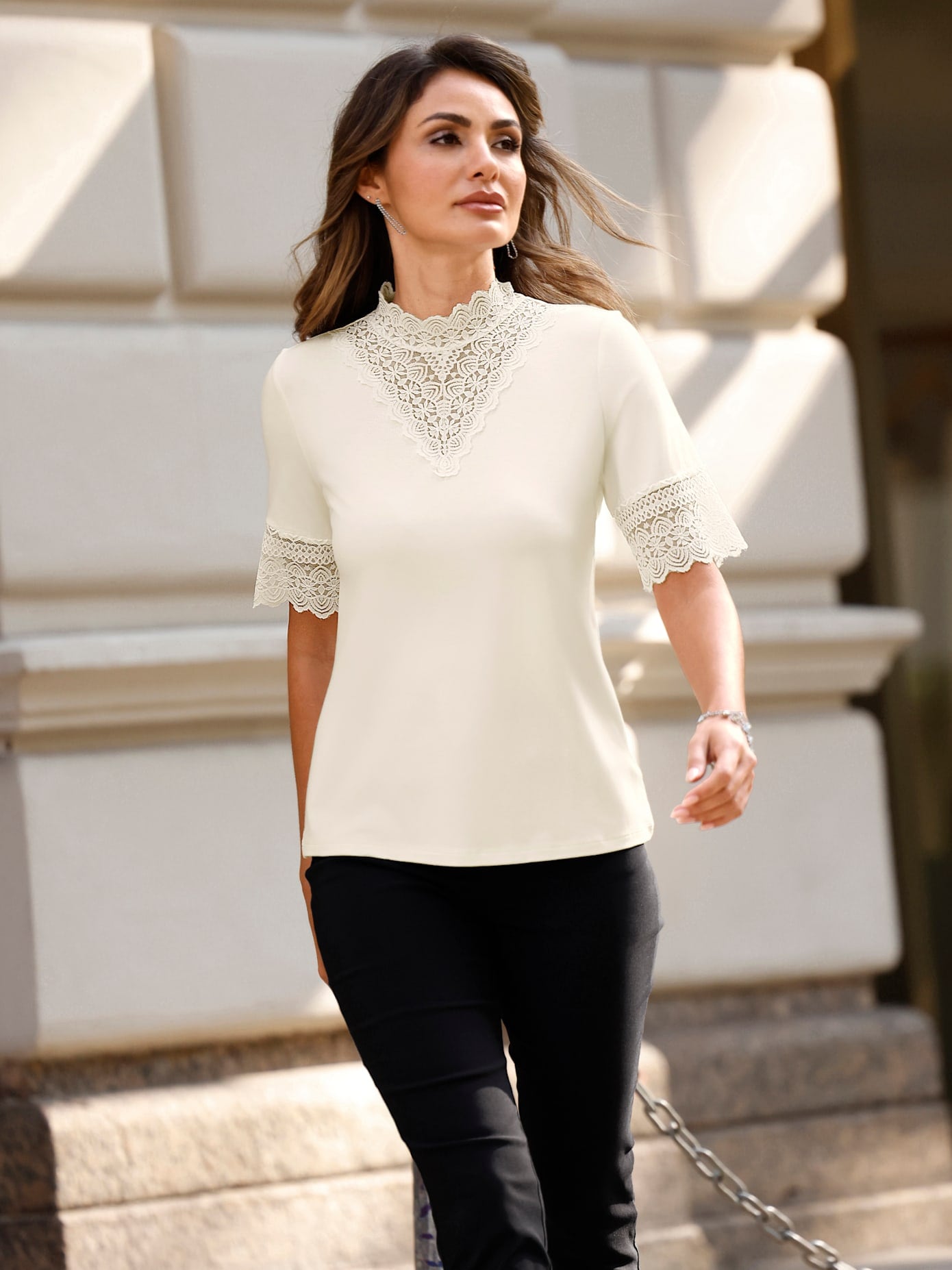 Image of Lady Stehkragenshirt "Spitzen-Shirt" 1 tlg.