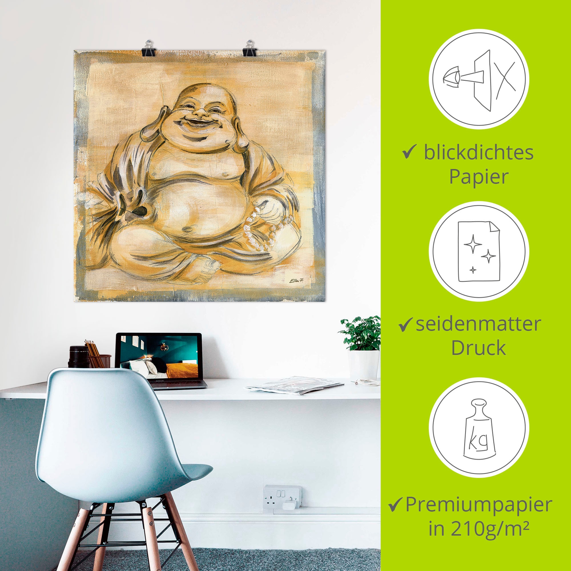 Artland Wandbild »Fröhlicher Buddha I«, Religion, (1 St.), als Leinwandbild, Poster, Wandaufkleber in verschied. Grössen