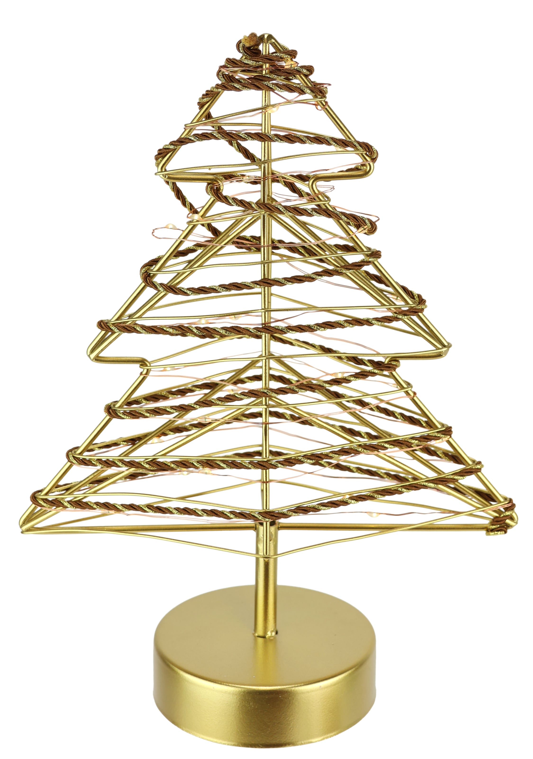 Image of I.GE.A. LED-Dekofigur "LED-Dekoobjekt Baum" Tannenbaum Metall Gold warmweiss Timer Batteriebetrieb Weihnachtsdeko