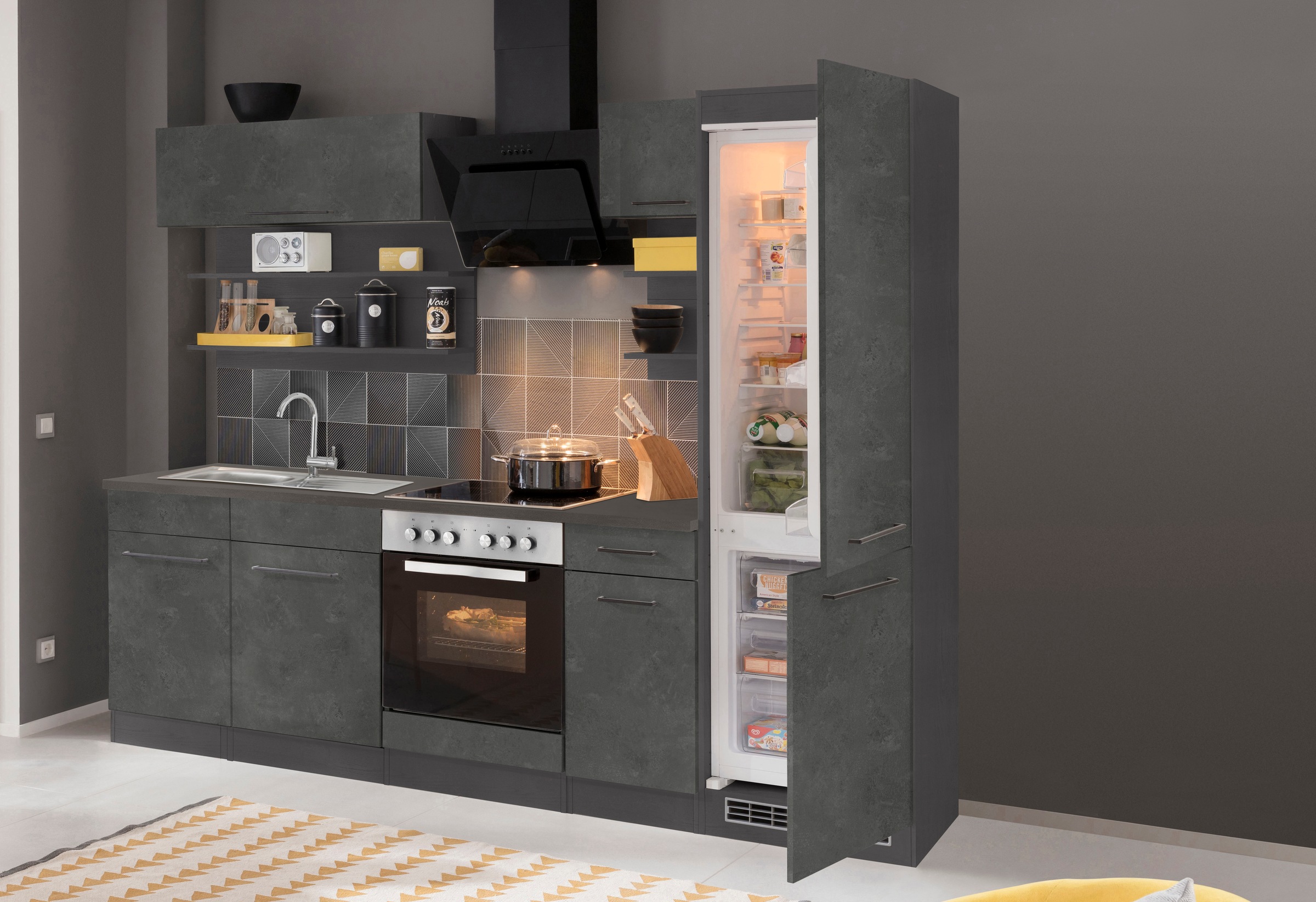 Image of KOCHSTATION Küchenzeile "KS-Tulsa" ohne E-Geräte, Breite 270 cm, schwarze Metallgriffe, MDF Fronten