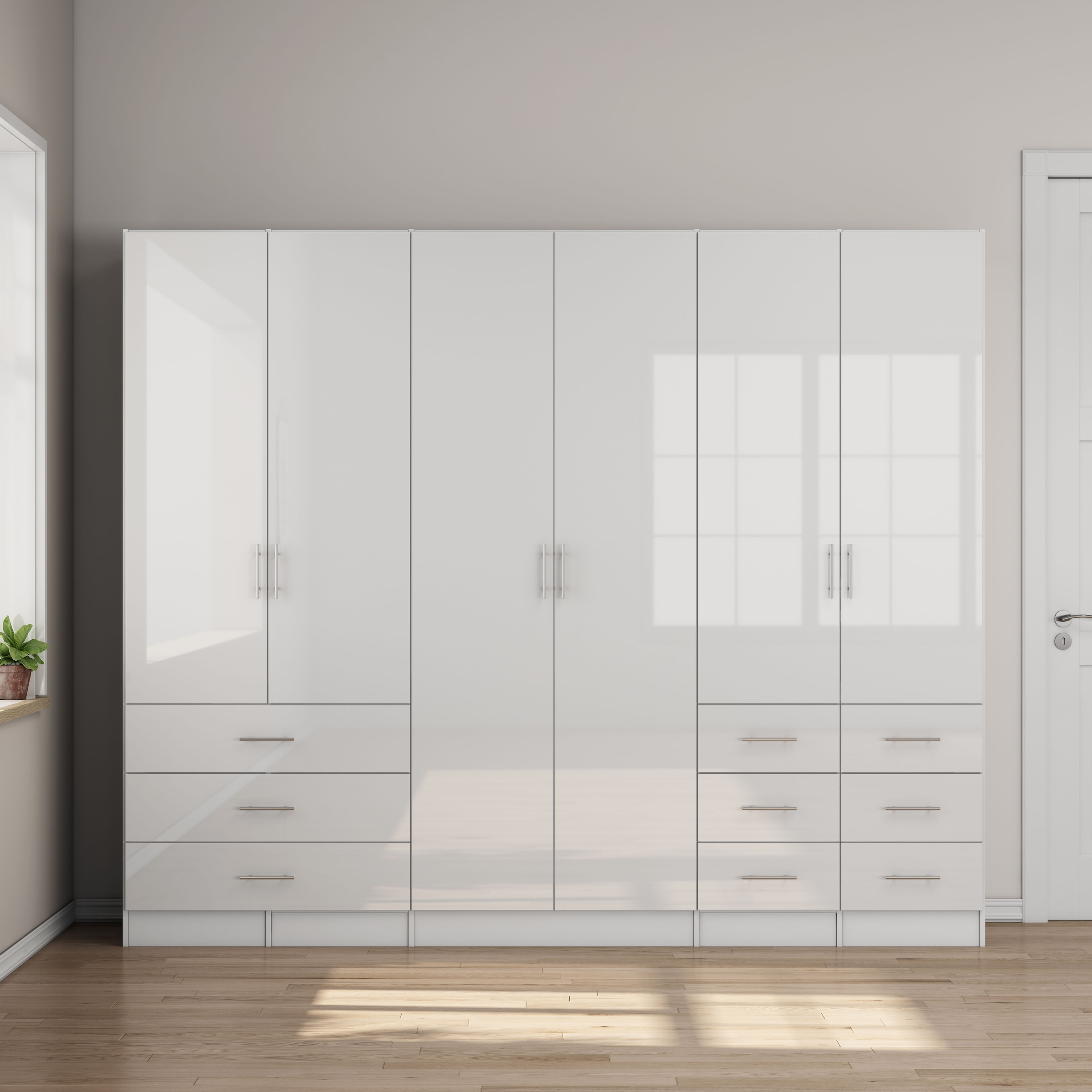 GOODproduct Kleiderschrank »Trento Schlafzimmerschrank Garderobe hochglanz« Schrank mit 6 Türen und 9 Schubladen, höchglänzende Fronten