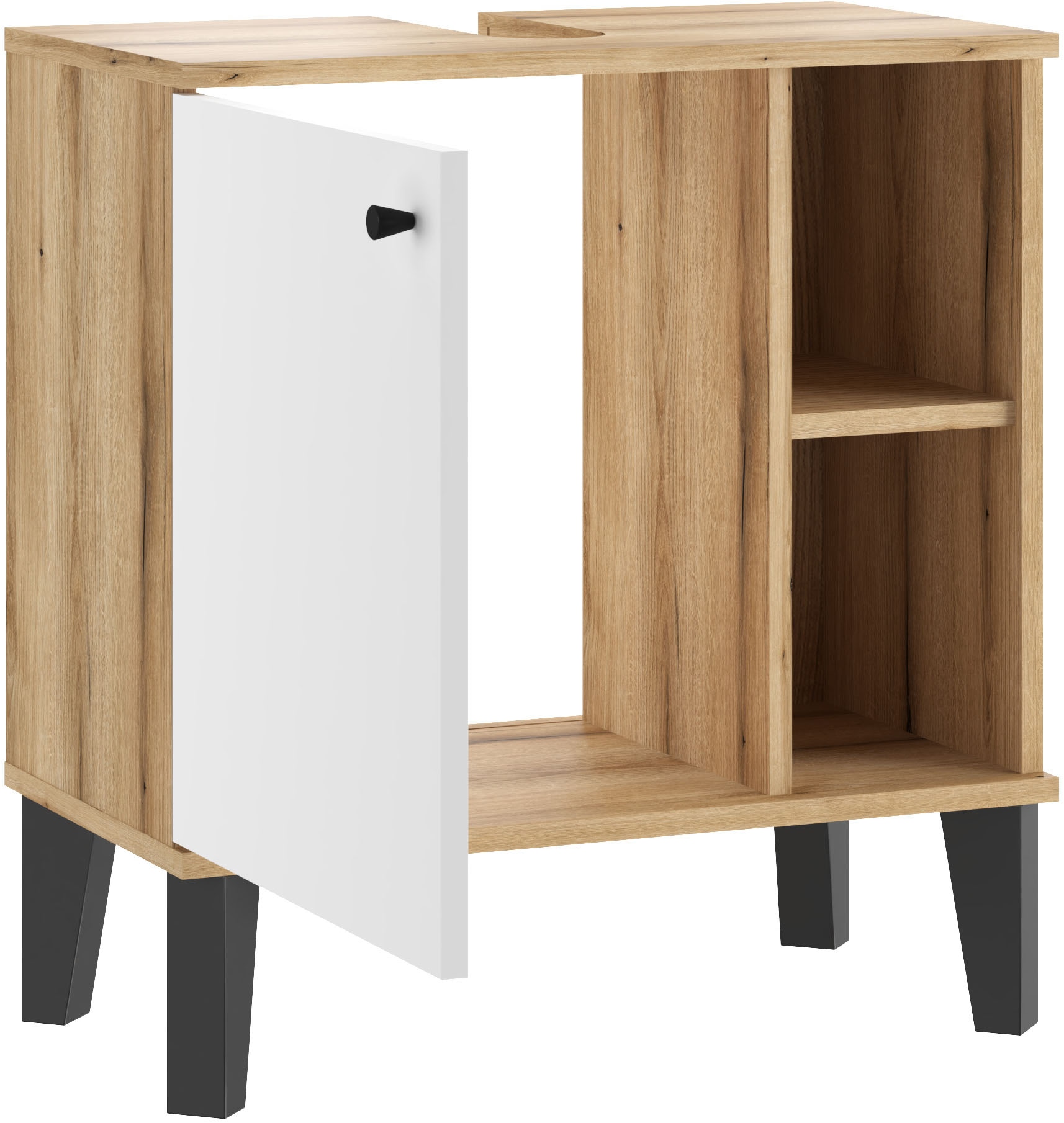 INOSIGN Waschbeckenunterschrank »Oslo, Waschtisch mit Knopfgriff, Badschrank im skandinavischen Design« in der Türfarbe Weiss oder Grau verfügbar, ausreichend Stauraum