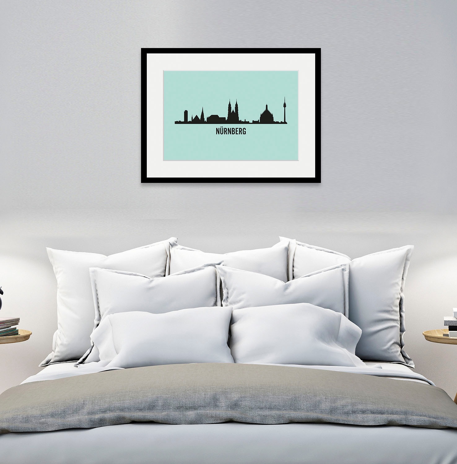 Image of queence Bild "Nürnberg Skyline" Deutschland Gebäude Nürnberg Stadt Städte 1 Stk. tlg. HD Premium Poster-Druck inkl. Holzrahmen