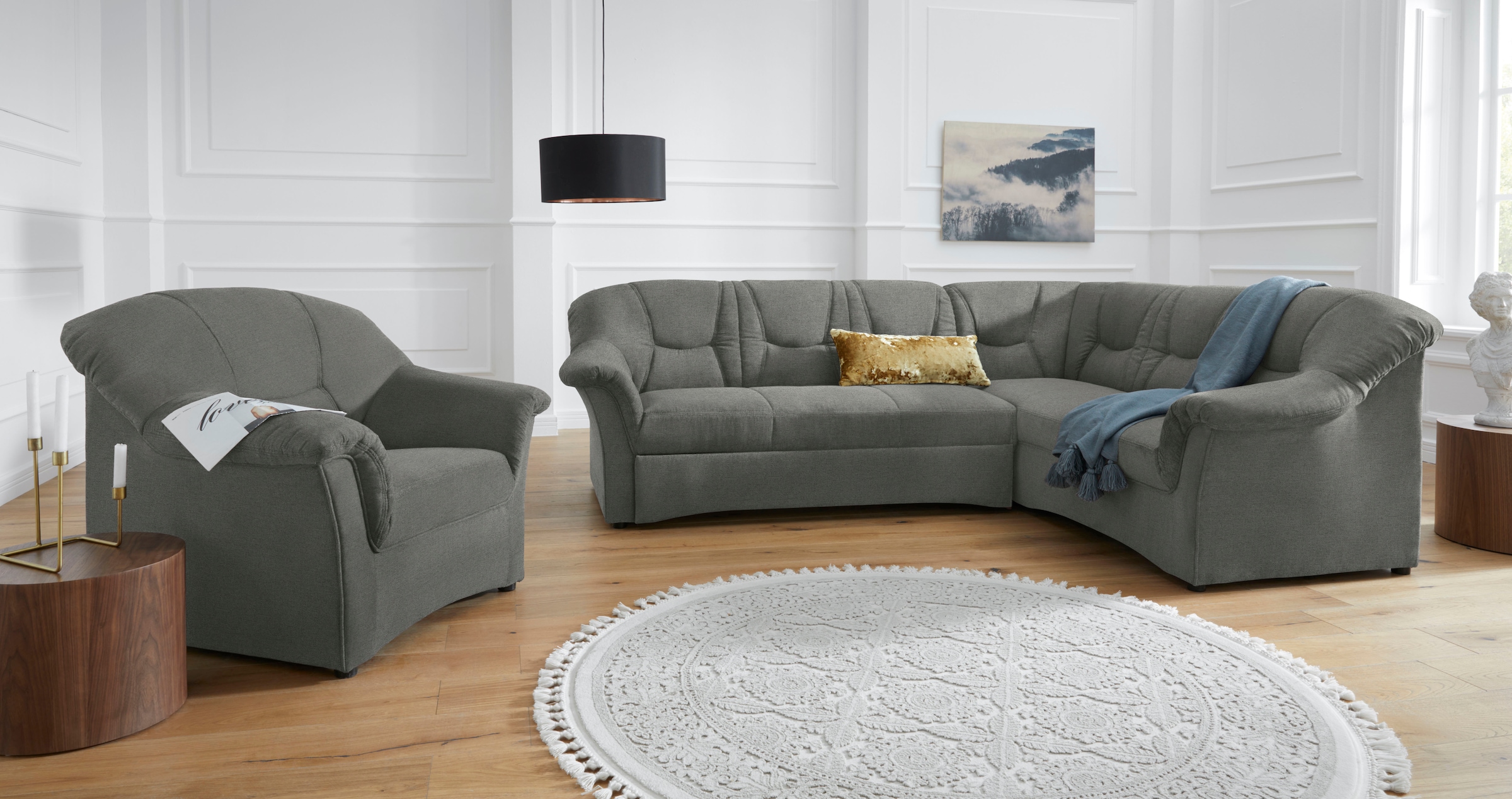 DOMO collection Ecksofa »Sarafina zeitlos und komfortabel, optional mit Federkern, L-Form«, wahlweise mit Bettfunktion