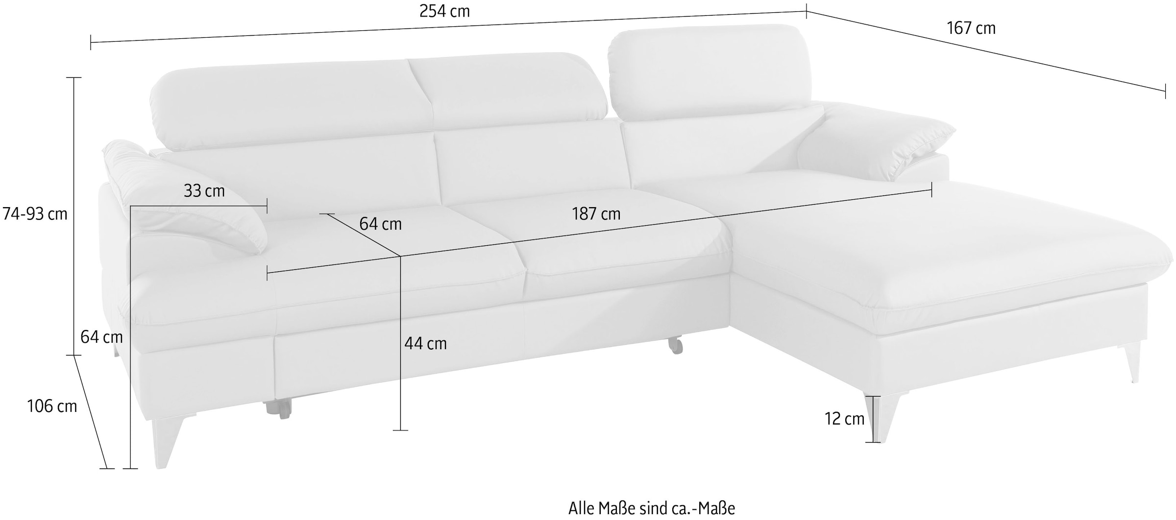 COTTA Polstergarnitur »Caluso«, (2 tlg.), Set: bestehend aus Ecksofa, Hocker, Ecksofa inkl. Kopfteilverstellung