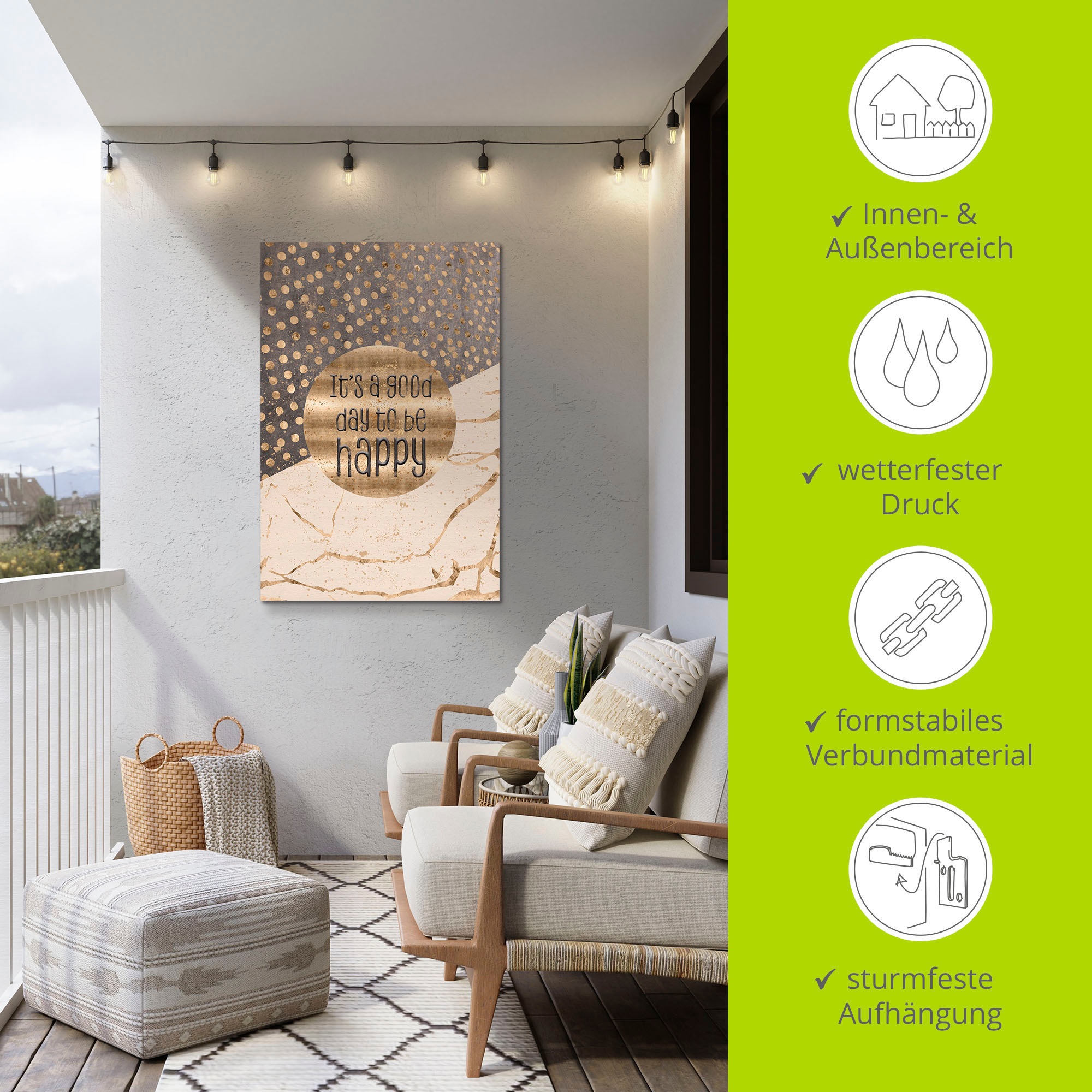 Artland Wandbild »Ein guter Tag um glücklich zu sein« Sprüche & Texte 1 Stk. tlg. als Alubild, Leinwandbild, Poster in verschied. Grössen