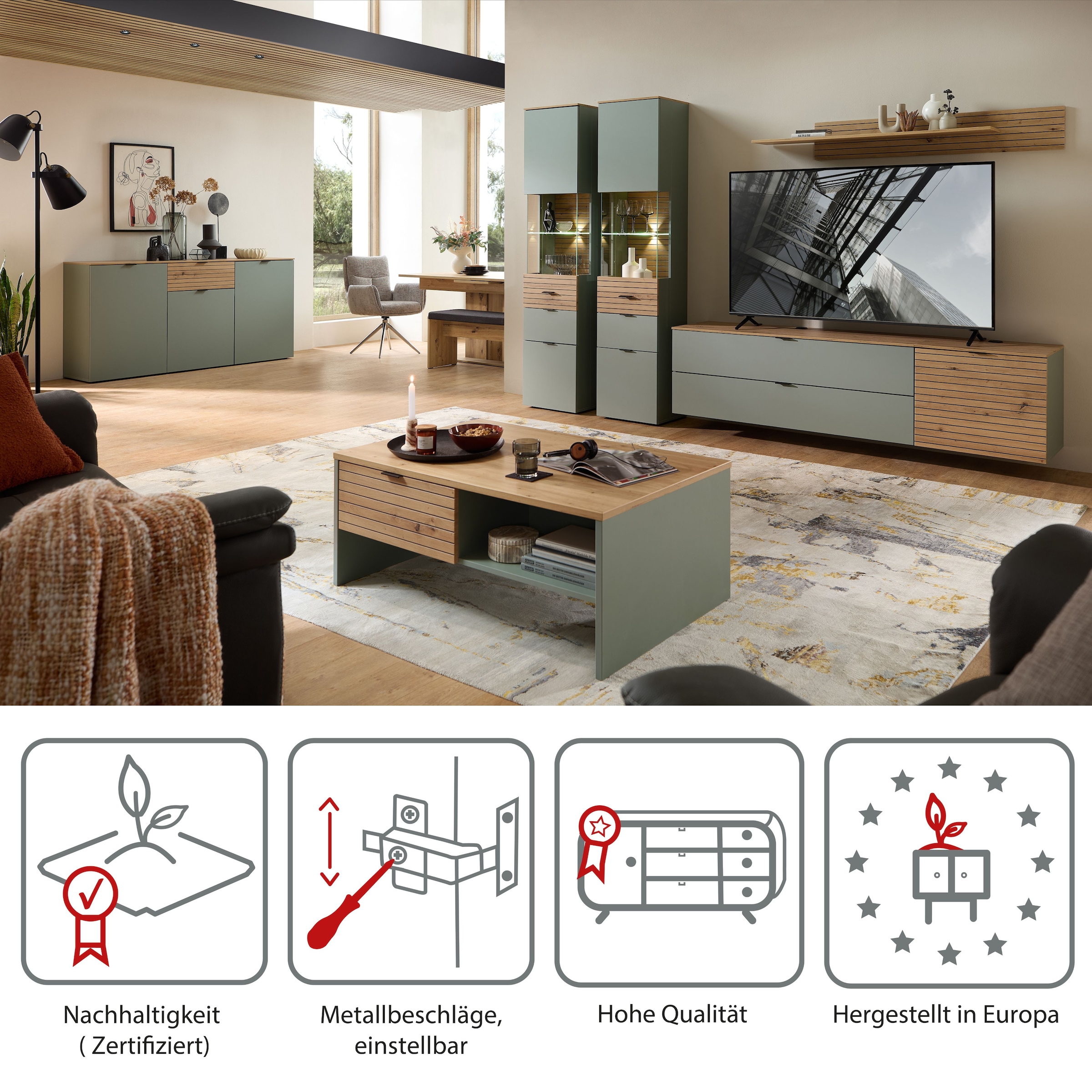 Innostyle Meuble TV »INA TV-Lowboard, 140 x 51 x 44 cm (B/H/T)« 1 cuis tlg. utilisable debout/suspendu, clapet, tiroir, softclose