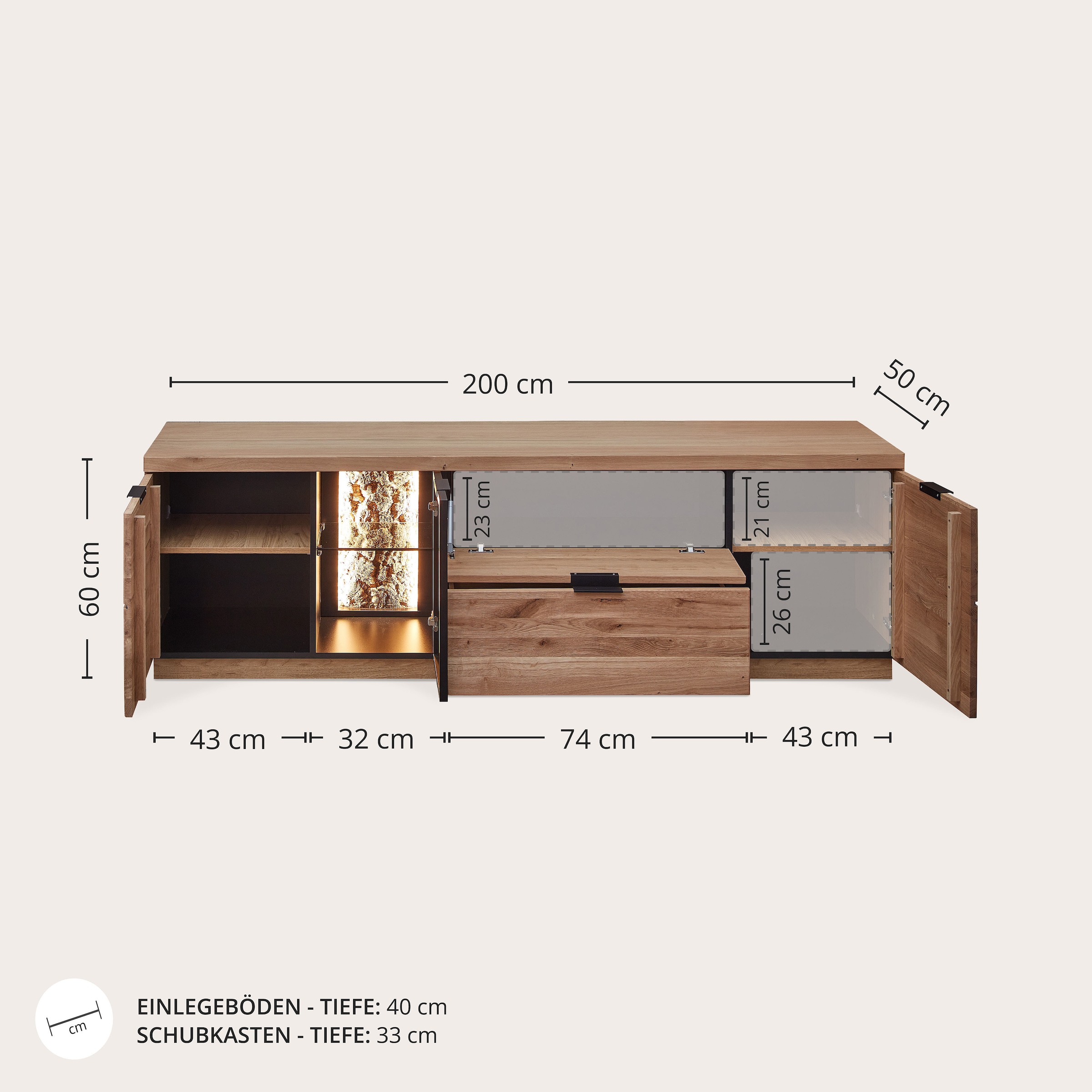 Wohnconcept Wohnwand »Donna Wohnwand, 303x203x50 (BxHxT) Echtkork Absetzung« 3 Stk. tlg.
